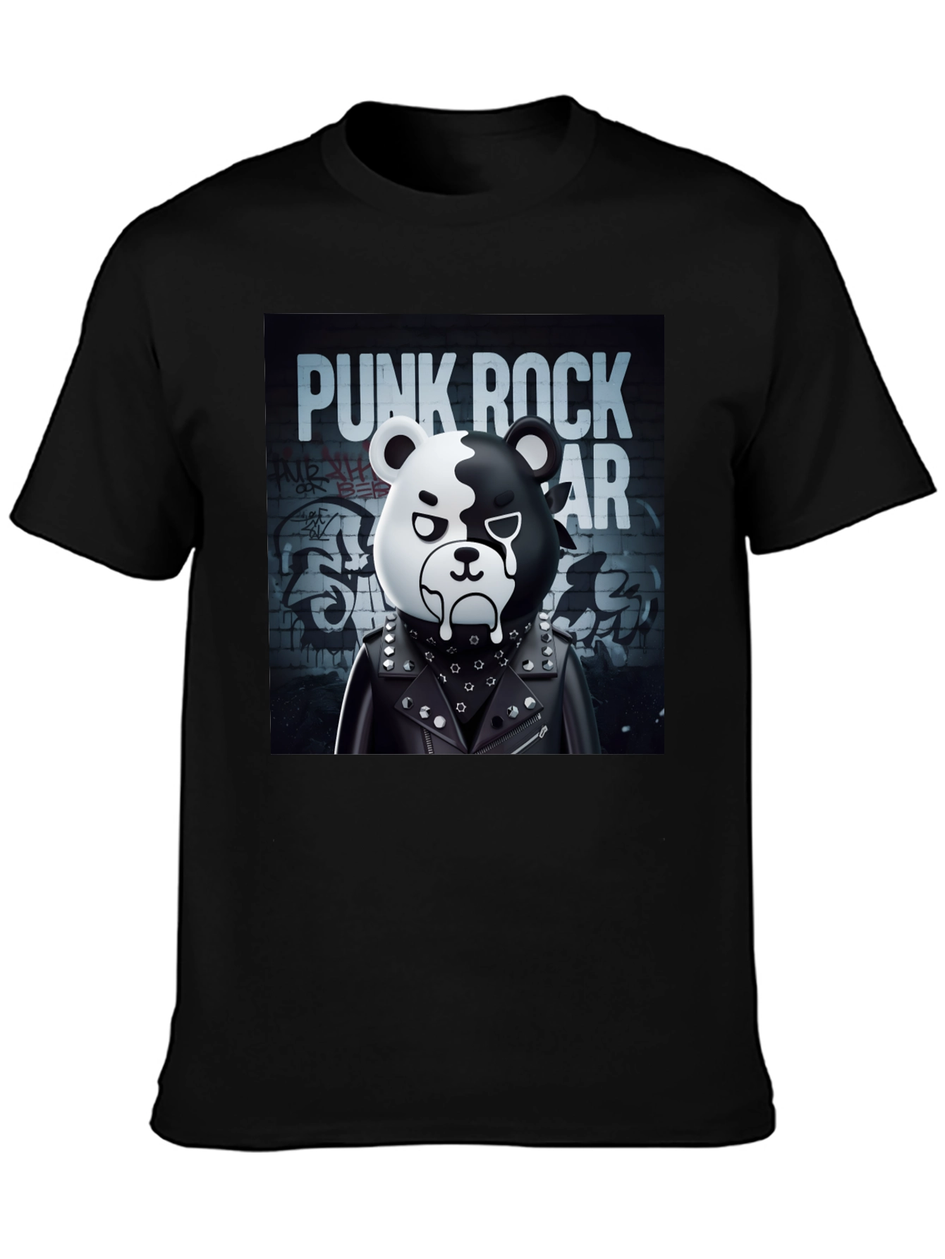 Punk Rock Bear Graphic T-Shirt