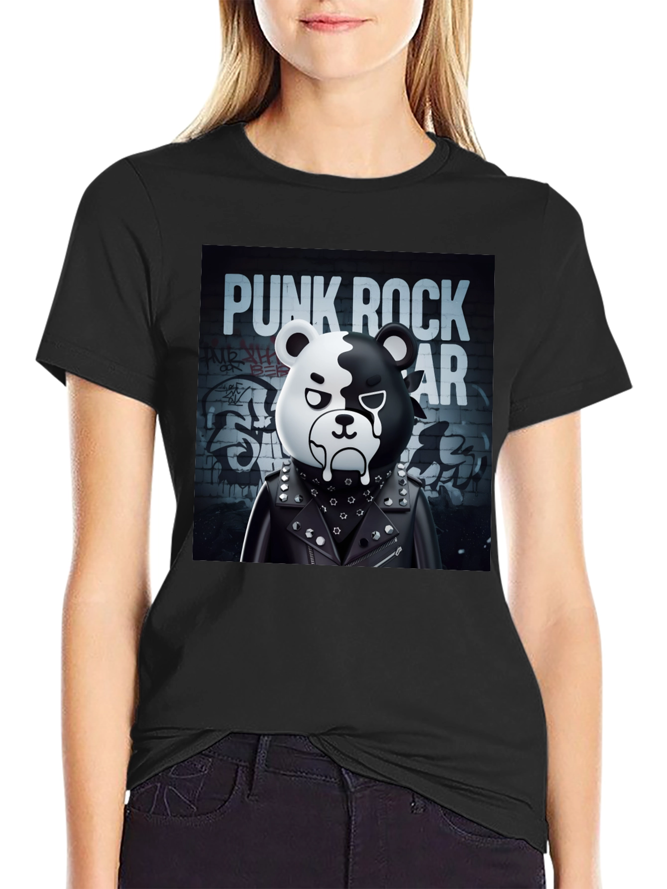 Punk Rock Bear Graphic T-Shirt