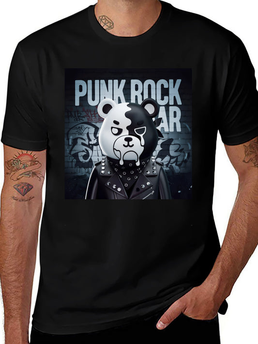 Punk Rock Bear Graphic T-Shirt