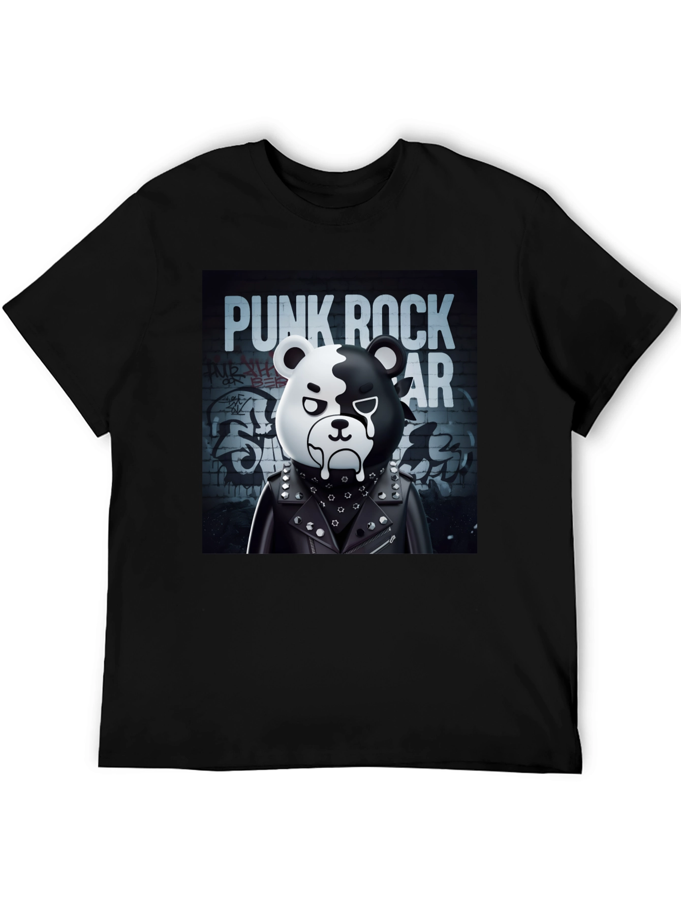 Punk Rock Bear Graphic T-Shirt