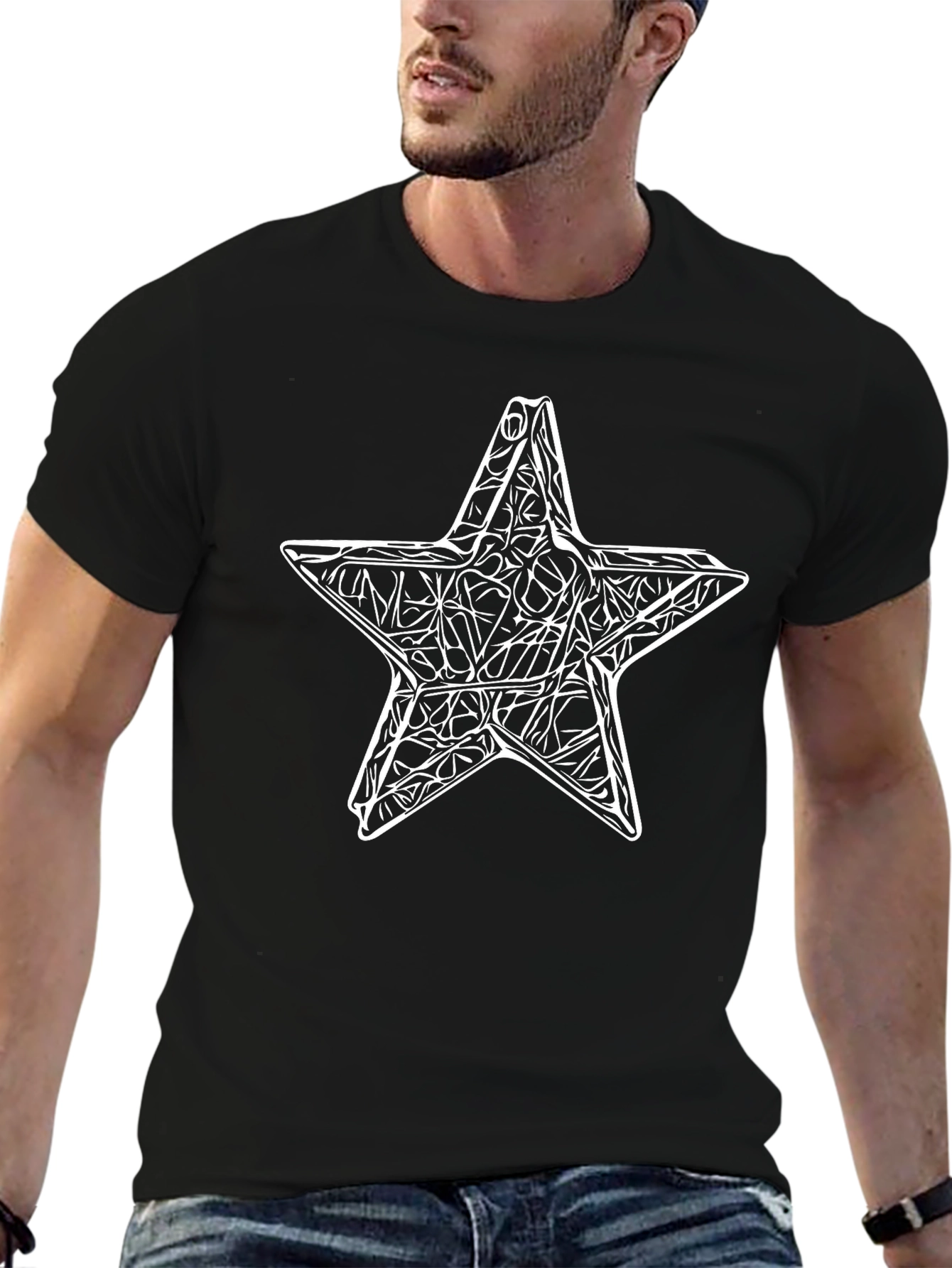 Abstract Star Graphic Tee - Mens Black T-Shirt