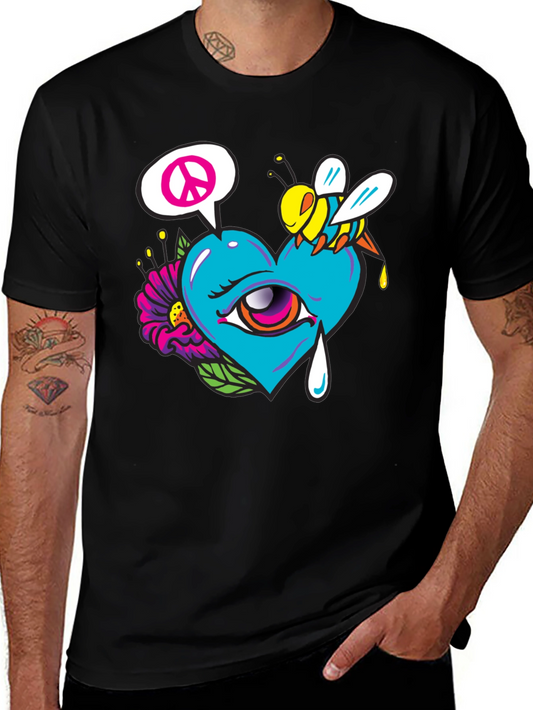 Heart Eye Peace Bee Graphic T-Shirt
