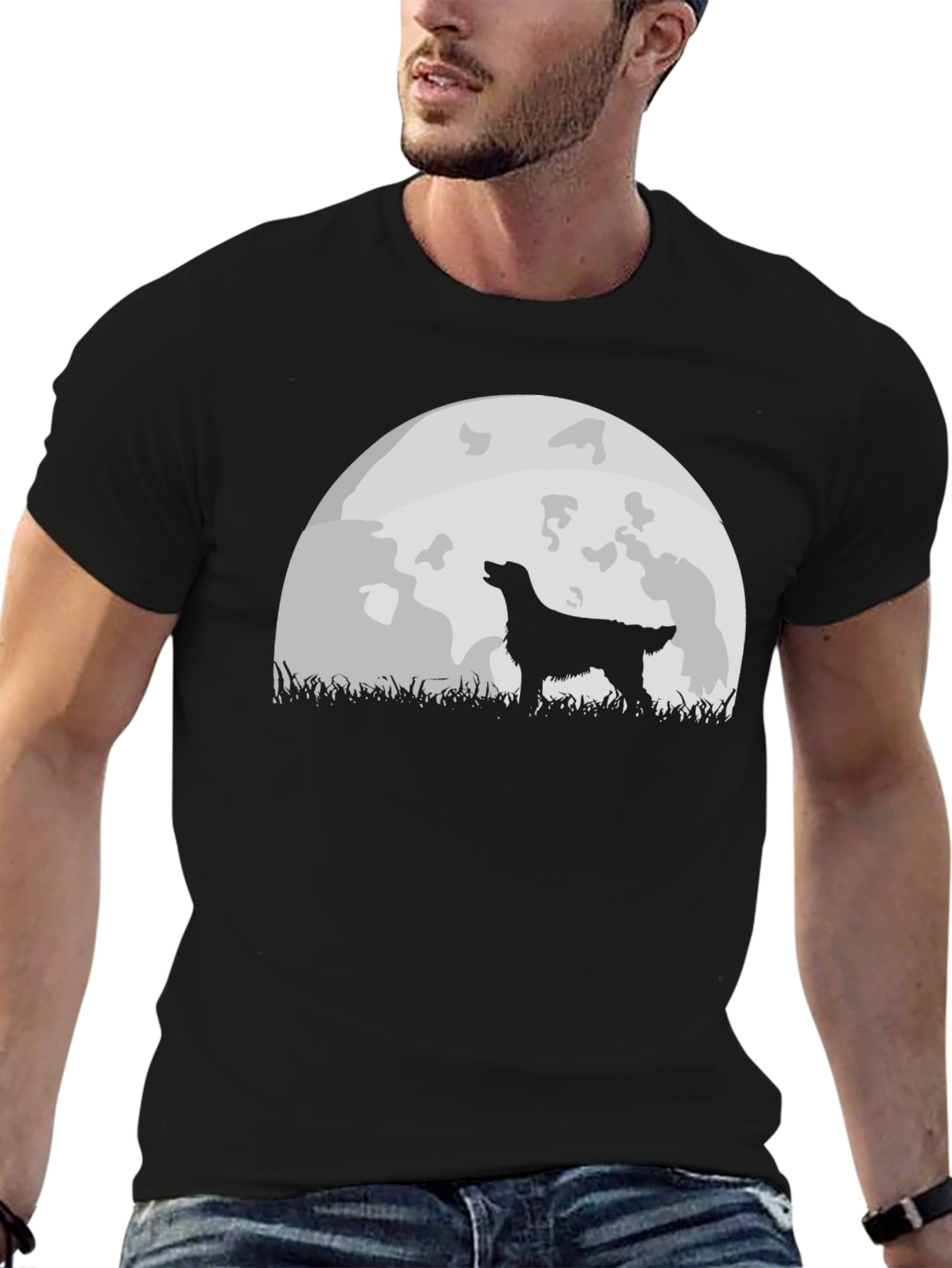 Dog Howling at Moon Graphic Tee - Black