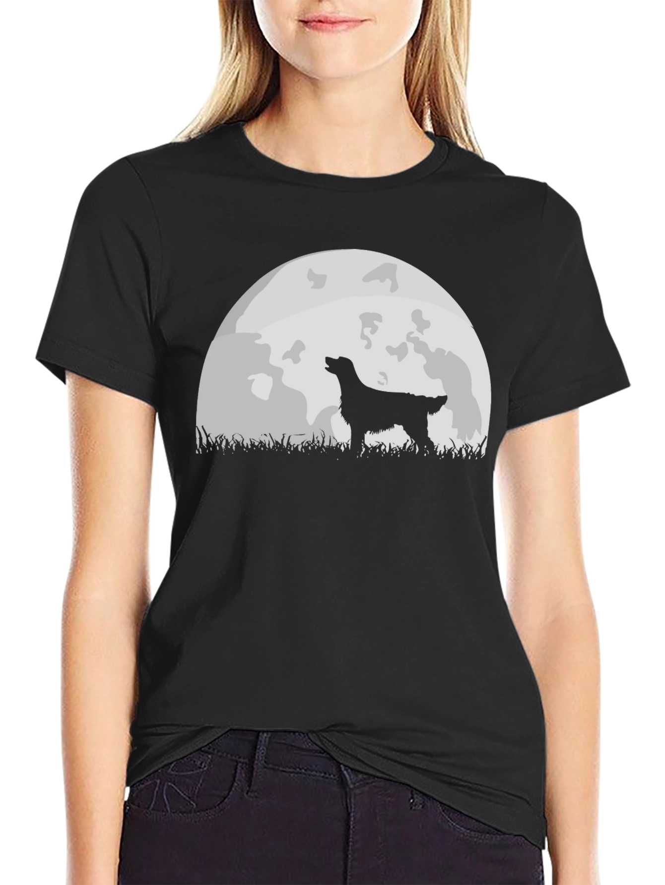 Dog Howling at Moon Graphic Tee - Black