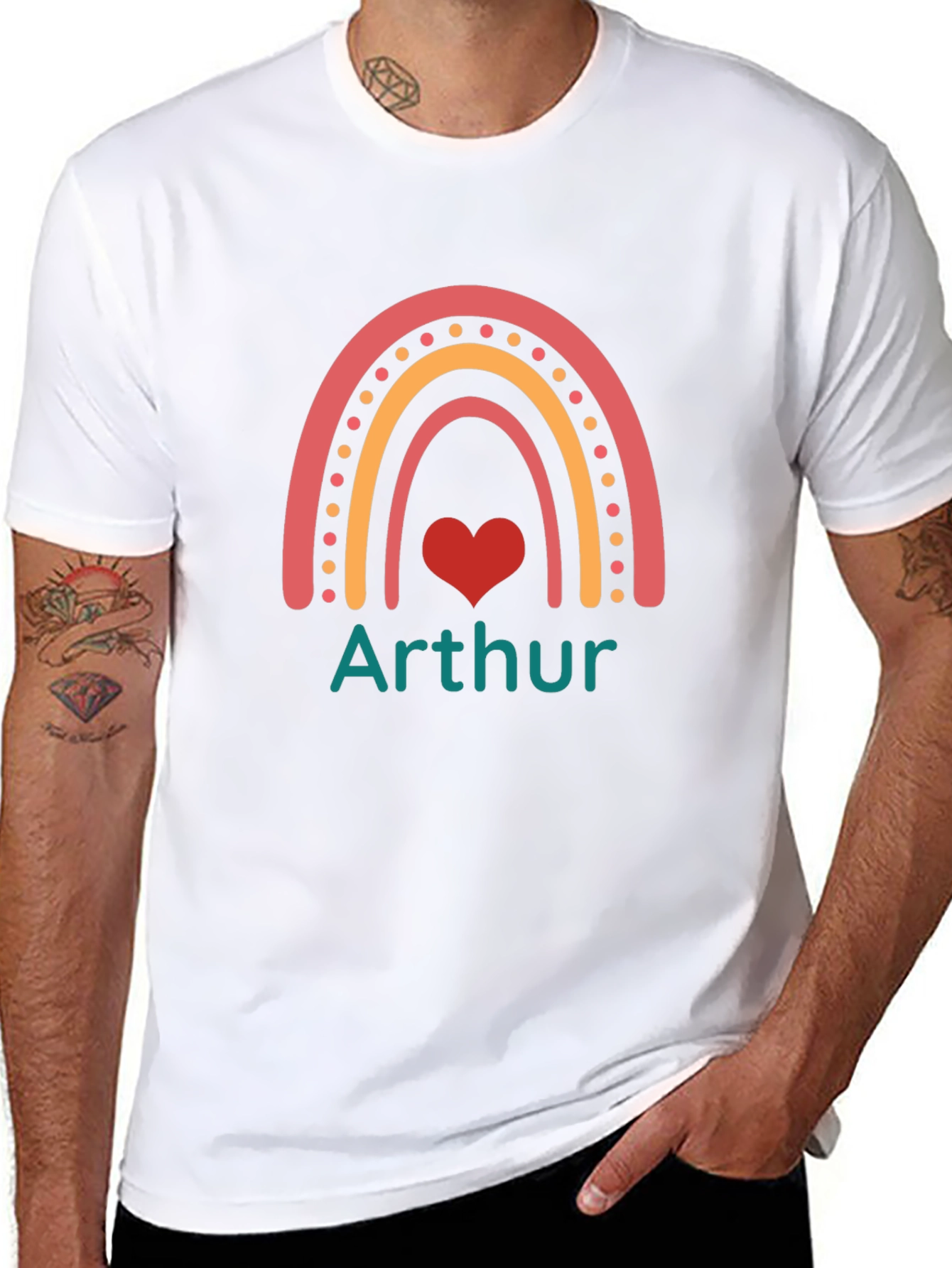 Arthur Rainbow Heart T-Shirt - Personalized Name Tee