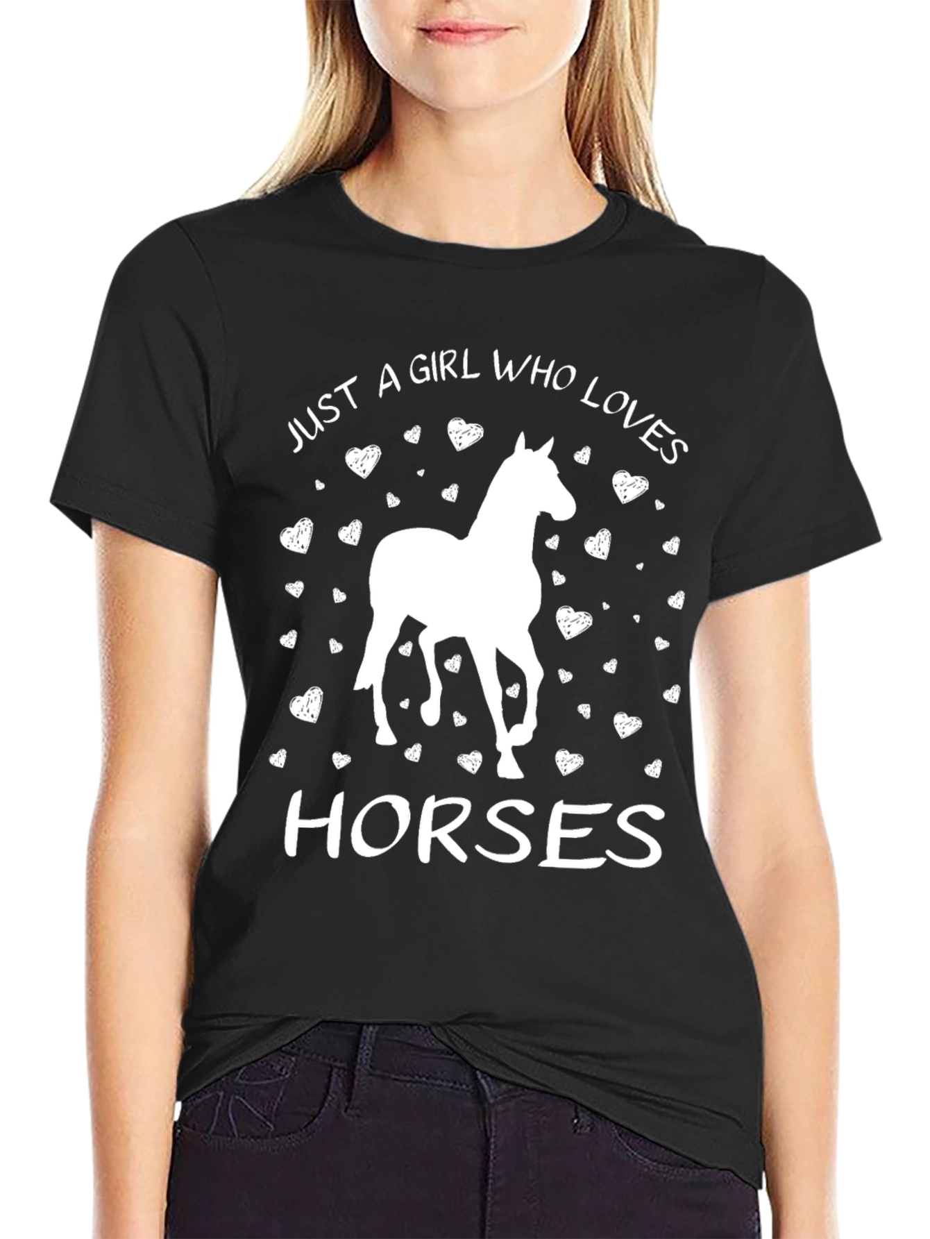 Girl Who Loves Horses Black T-Shirt
