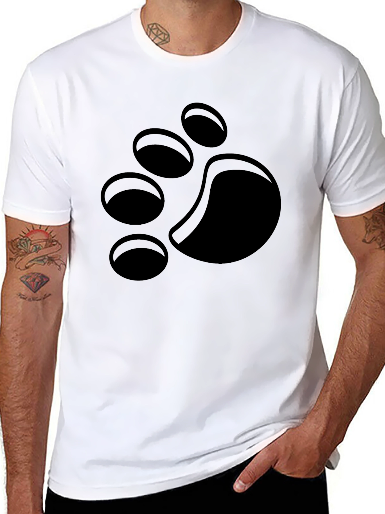 Black T-Shirt with Paw Print Design