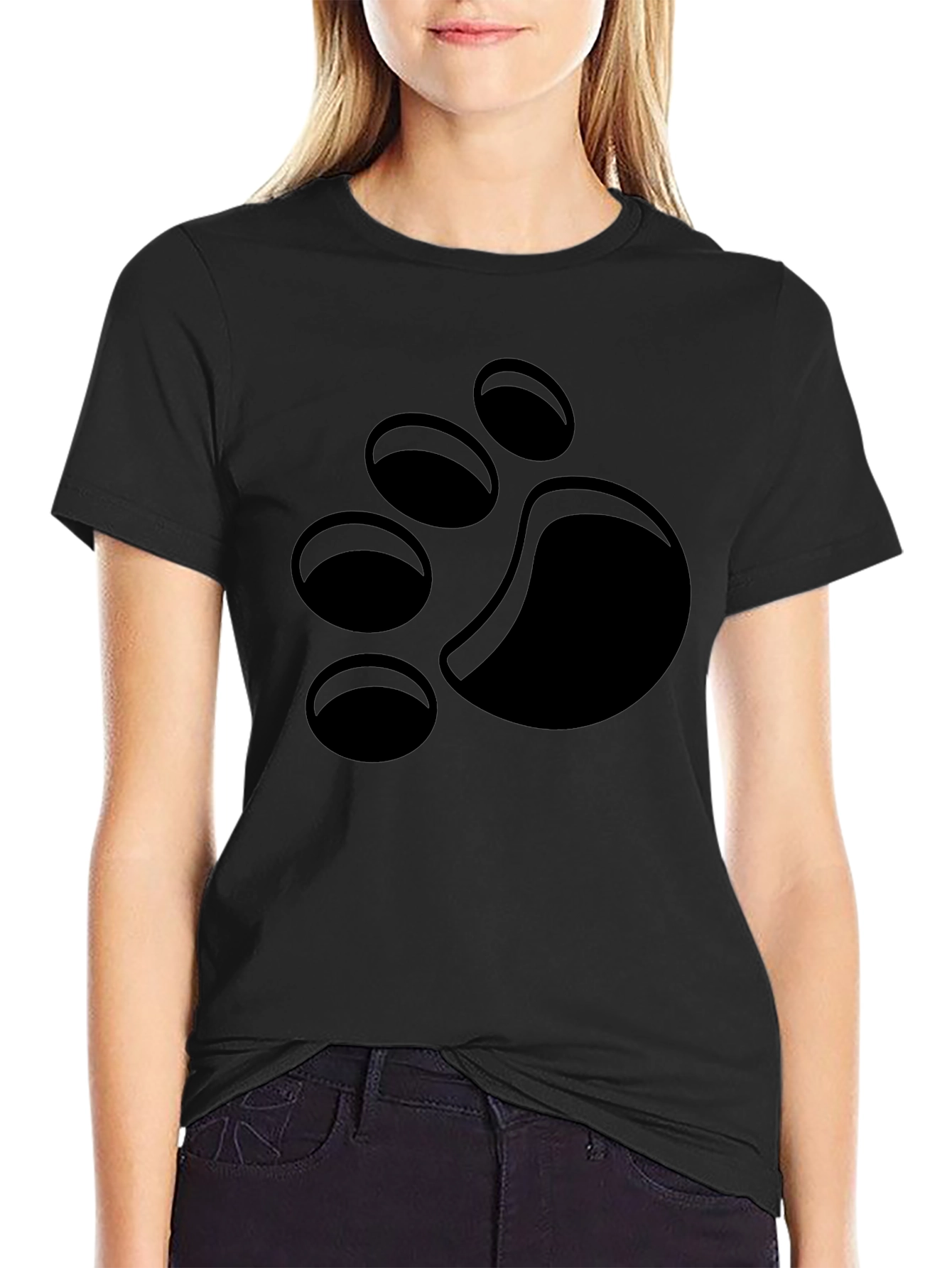 Black T-Shirt with Paw Print Design