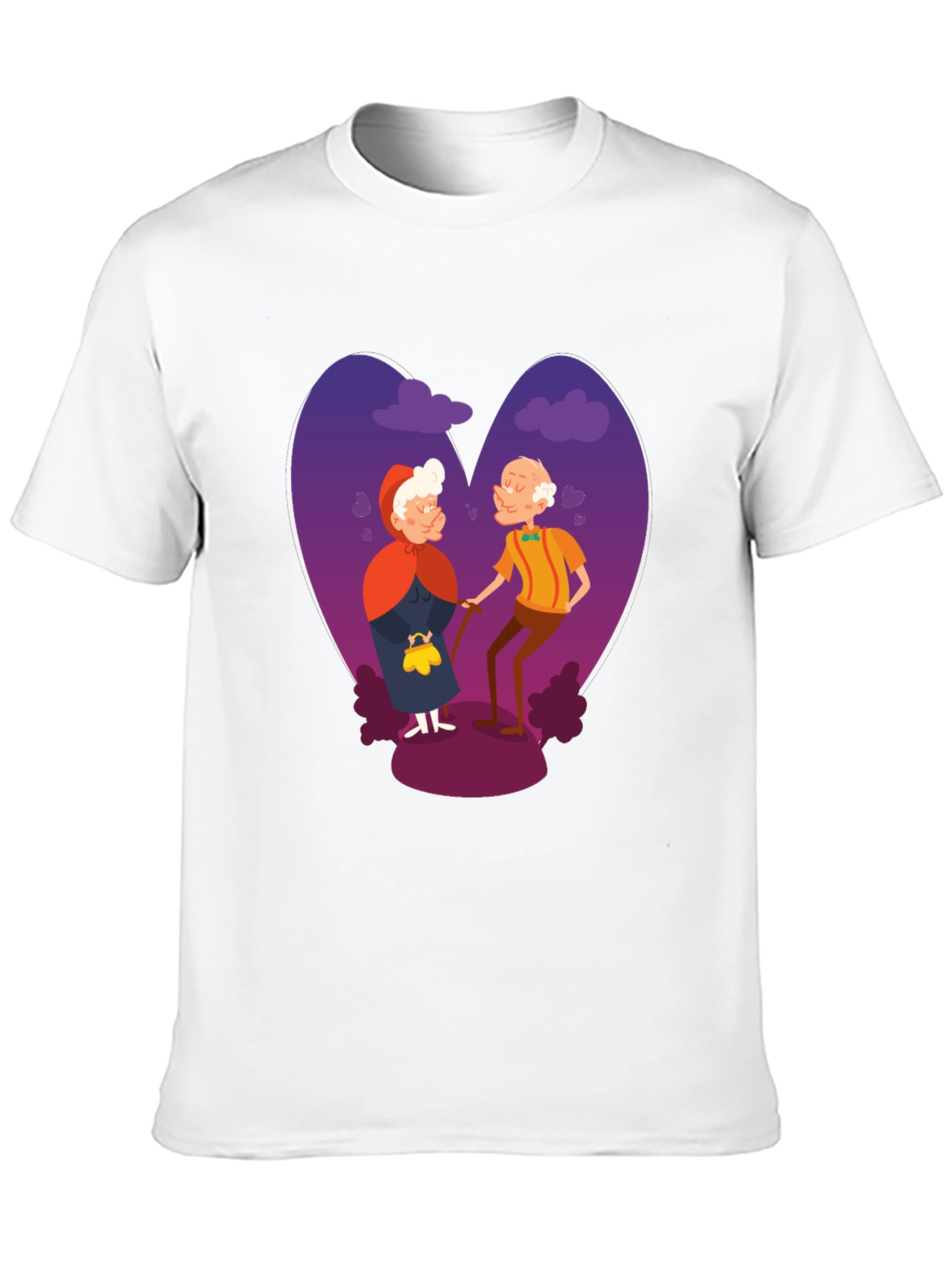 Romantic Old Couple Cartoon Graphic T-Shirt