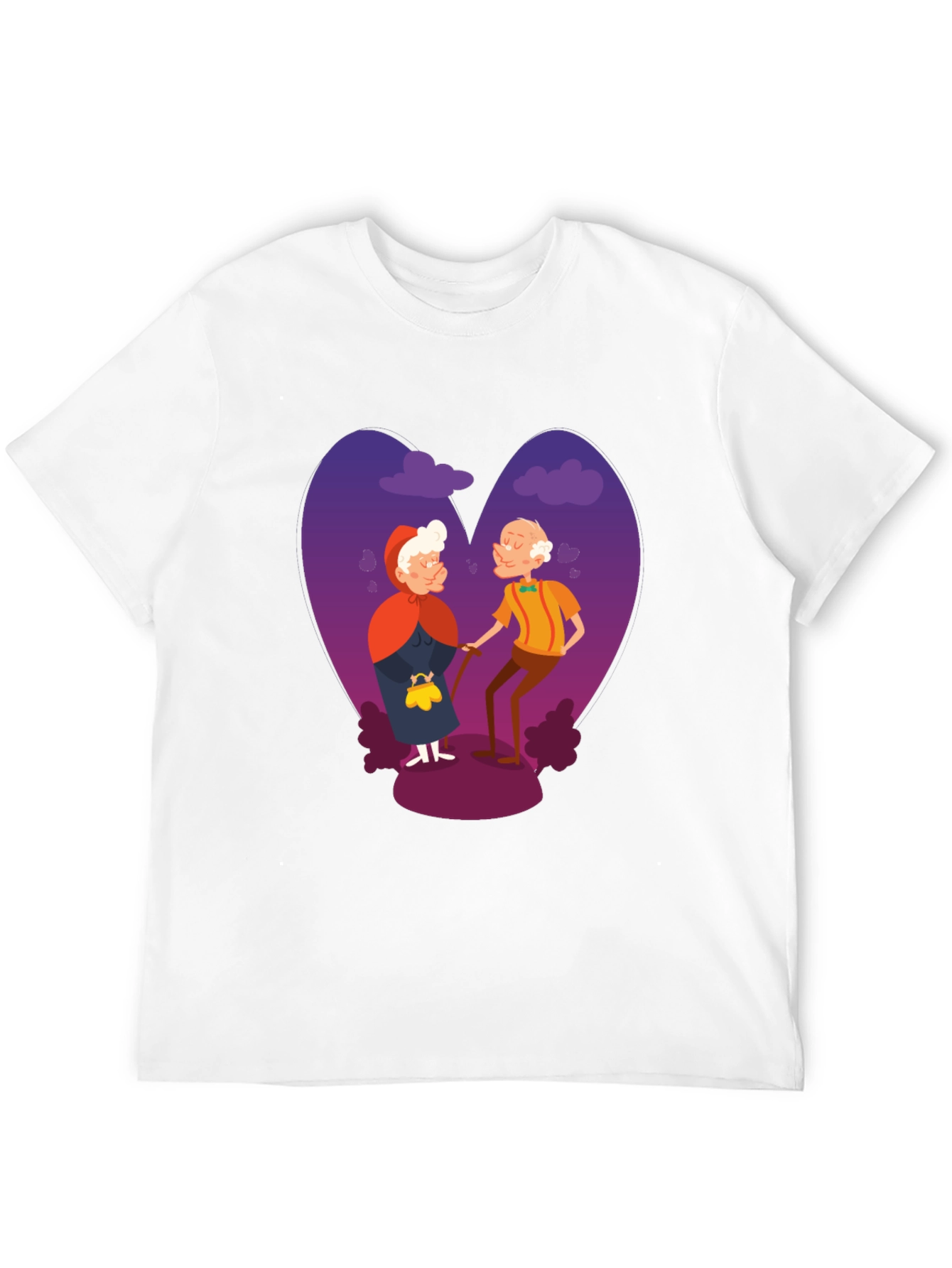Romantic Old Couple Cartoon Graphic T-Shirt