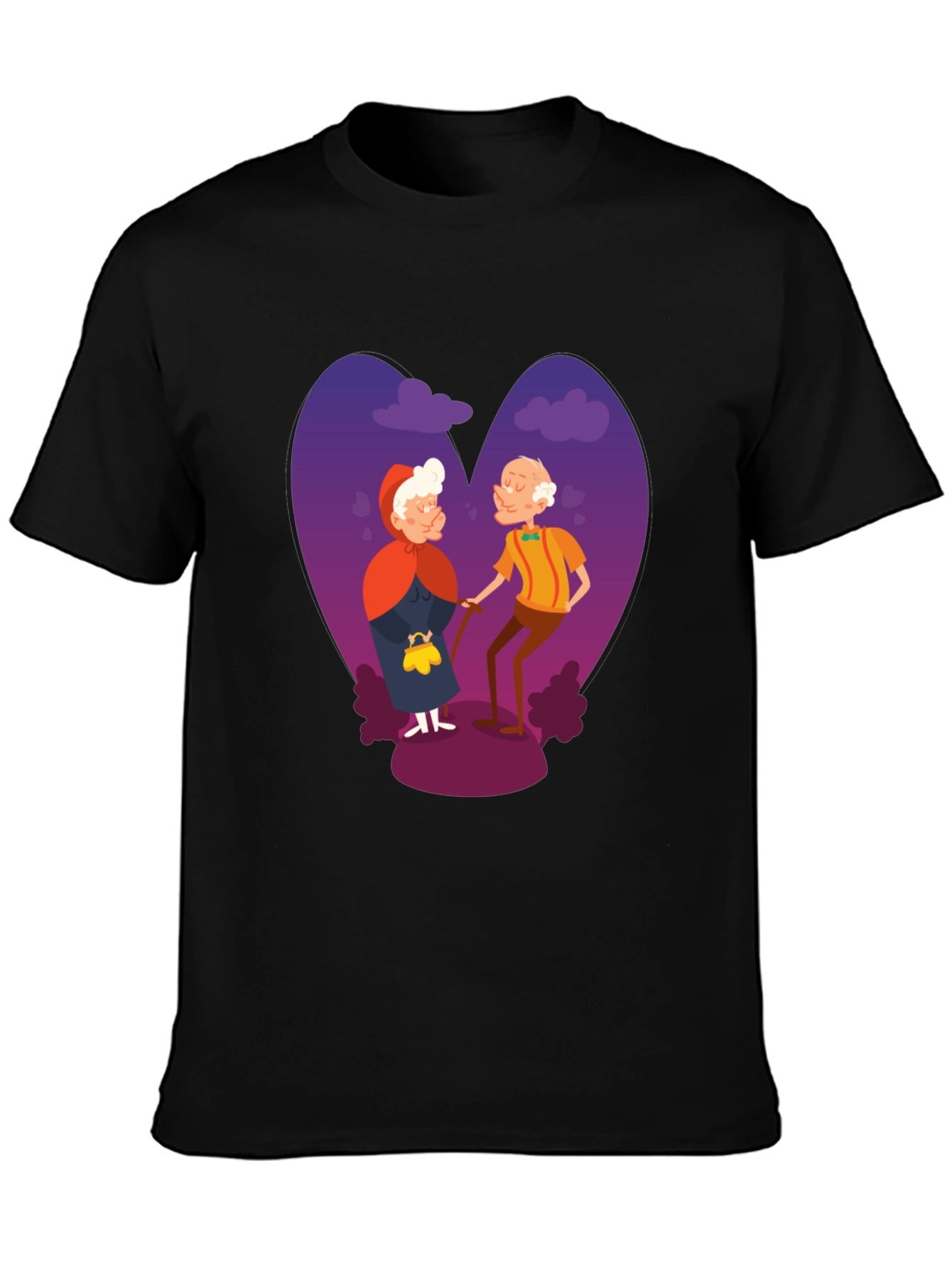 Romantic Old Couple Cartoon Graphic T-Shirt