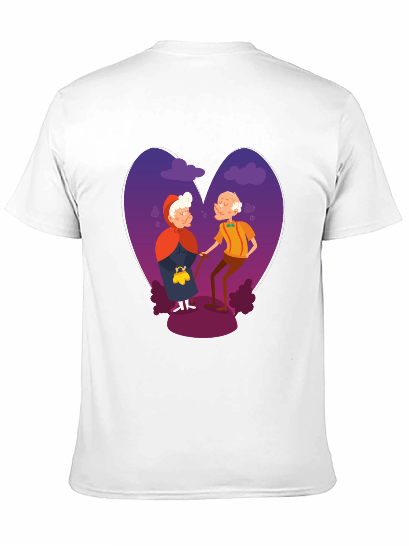 Romantic Old Couple Cartoon Graphic T-Shirt