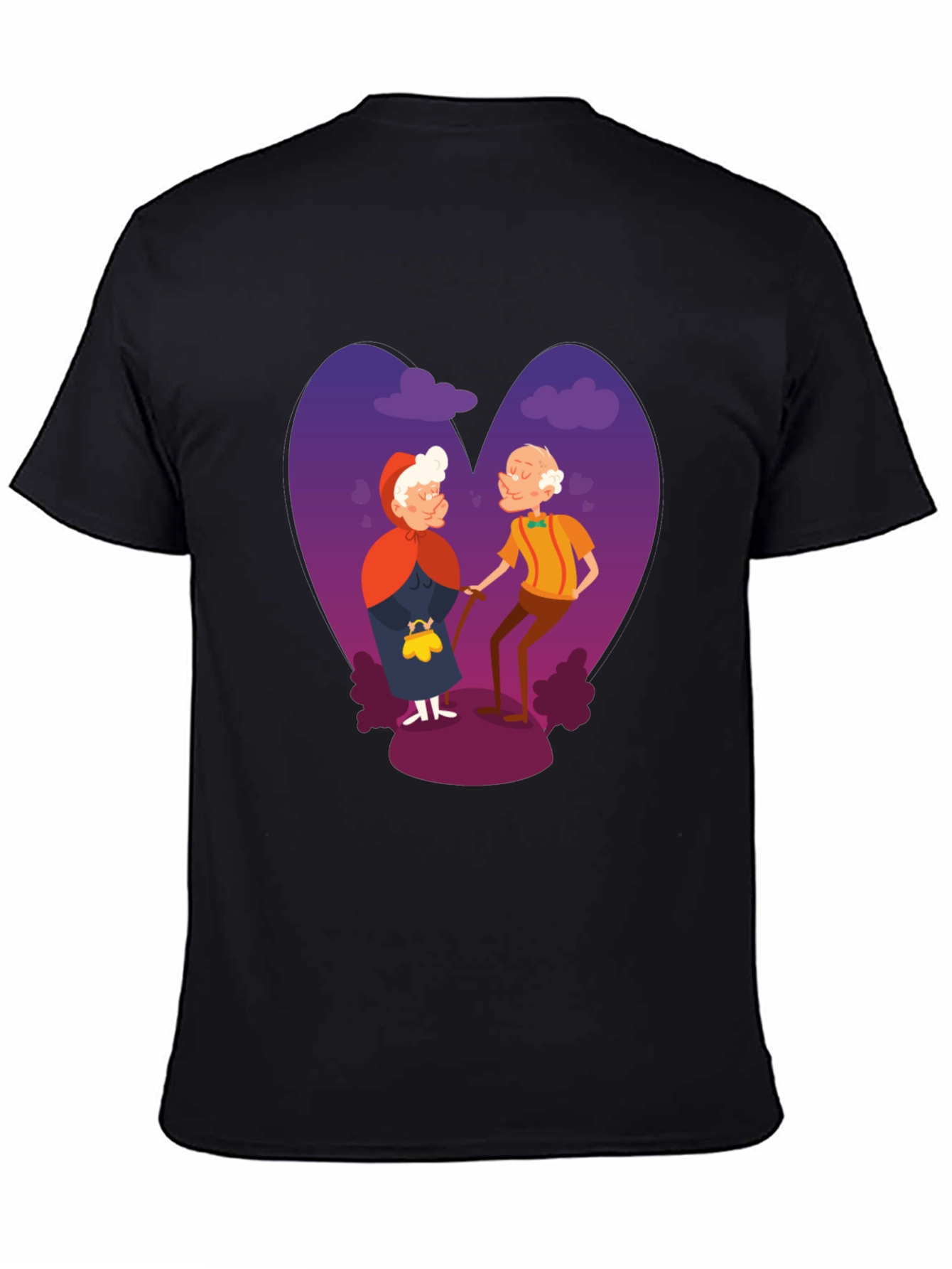 Romantic Old Couple Cartoon Graphic T-Shirt