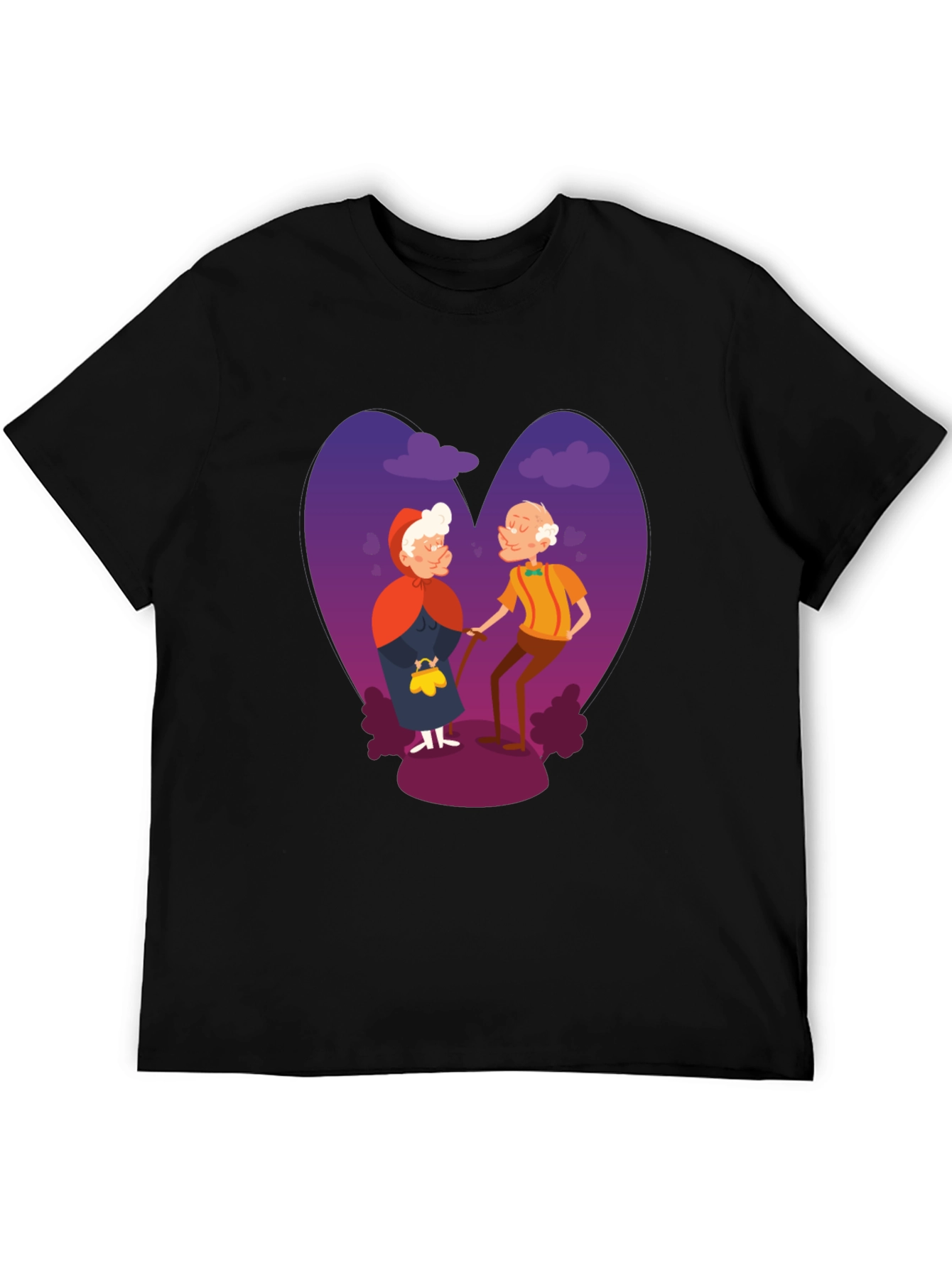 Romantic Old Couple Cartoon Graphic T-Shirt
