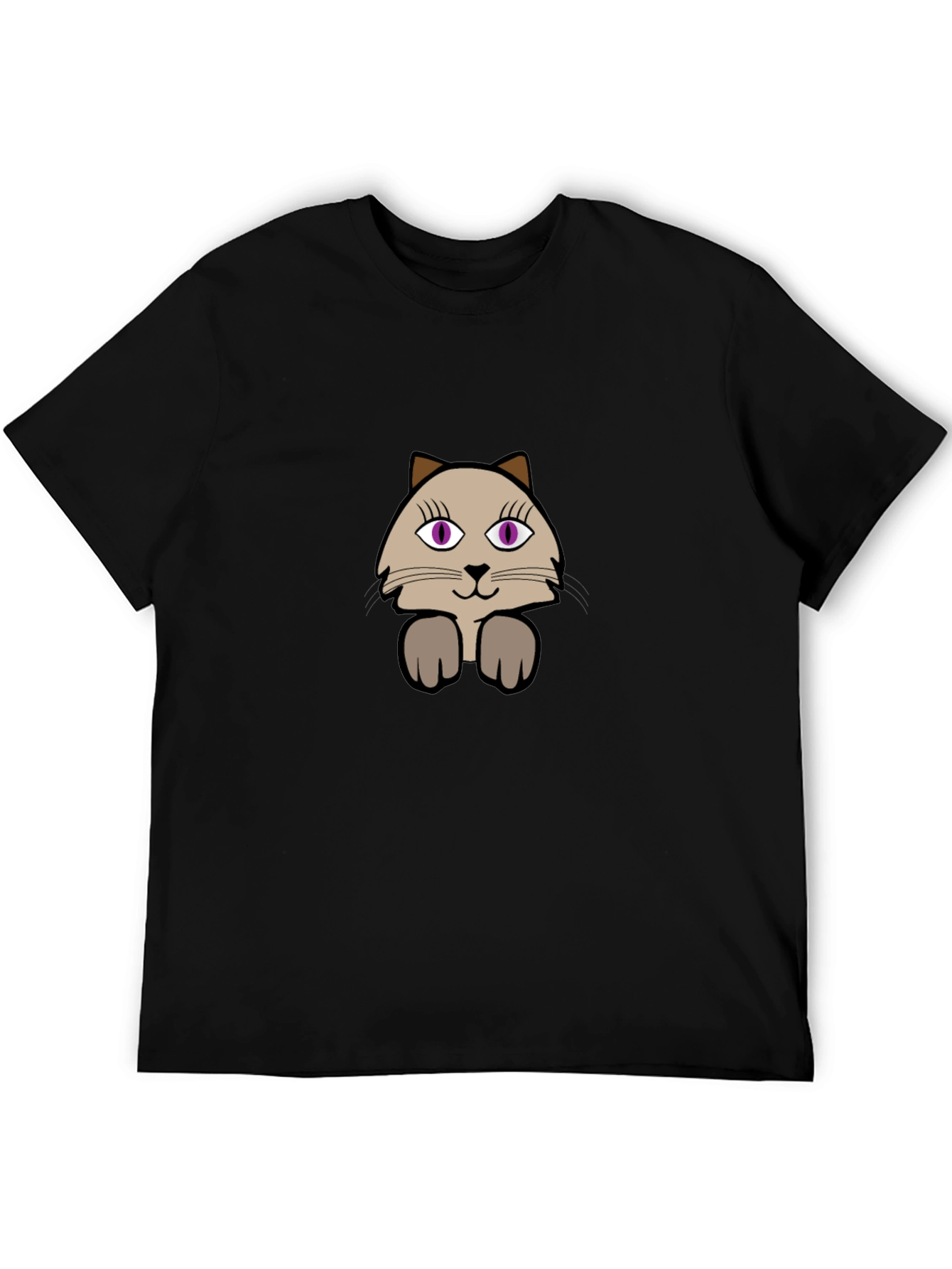 Cute Cartoon Cat Graphic Tee - Casual Black T-Shirt