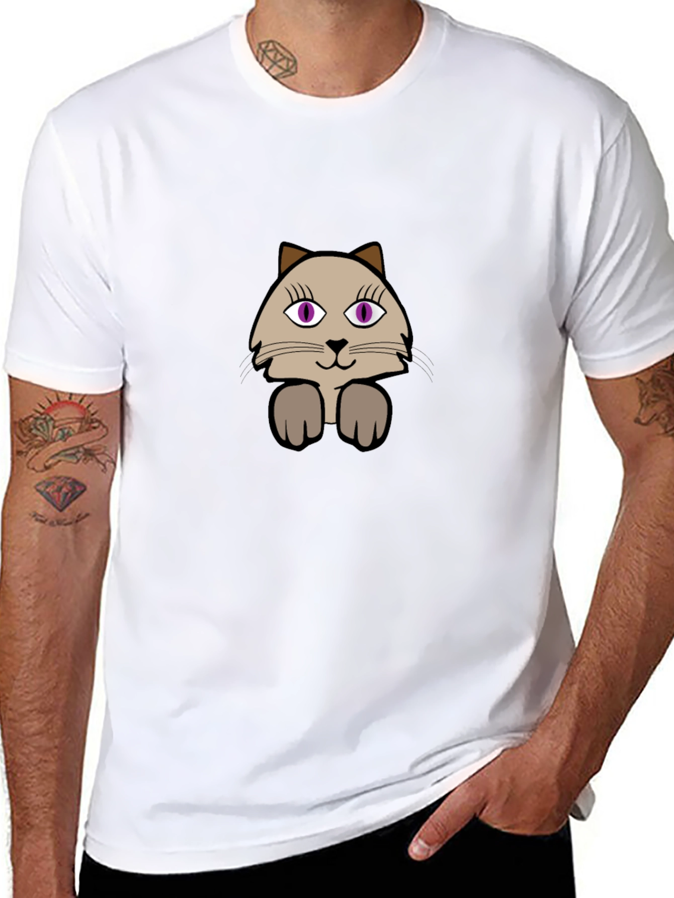Cute Cartoon Cat Graphic Tee - Casual Black T-Shirt