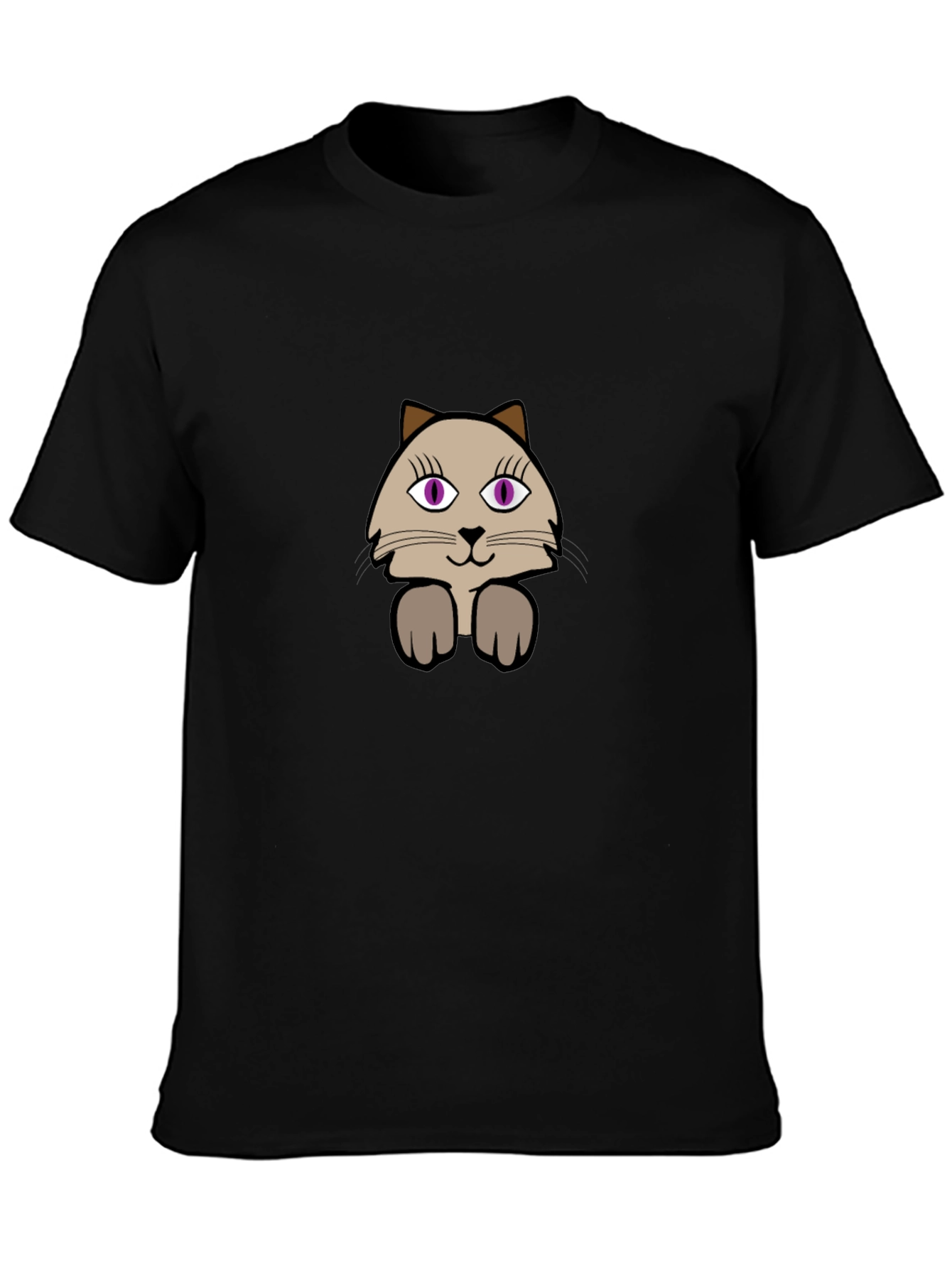 Cute Cartoon Cat Graphic Tee - Casual Black T-Shirt