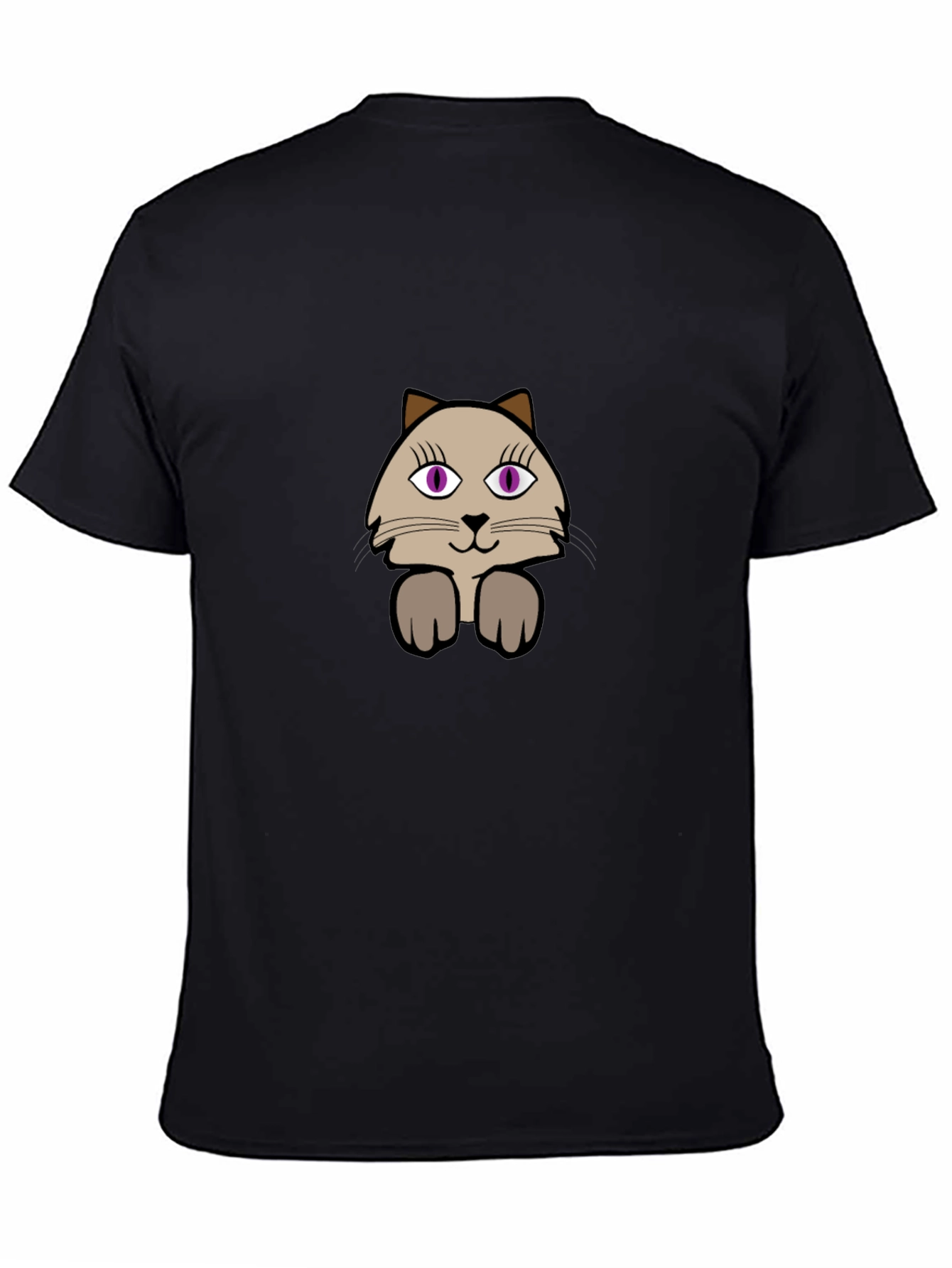 Cute Cartoon Cat Graphic Tee - Casual Black T-Shirt