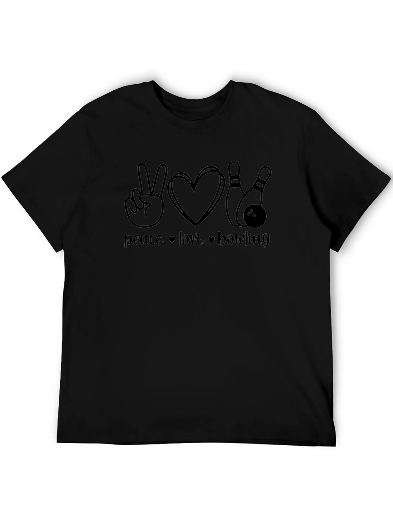 Peace Love Bowling Graphic Tee - Black Cotton T-Shirt