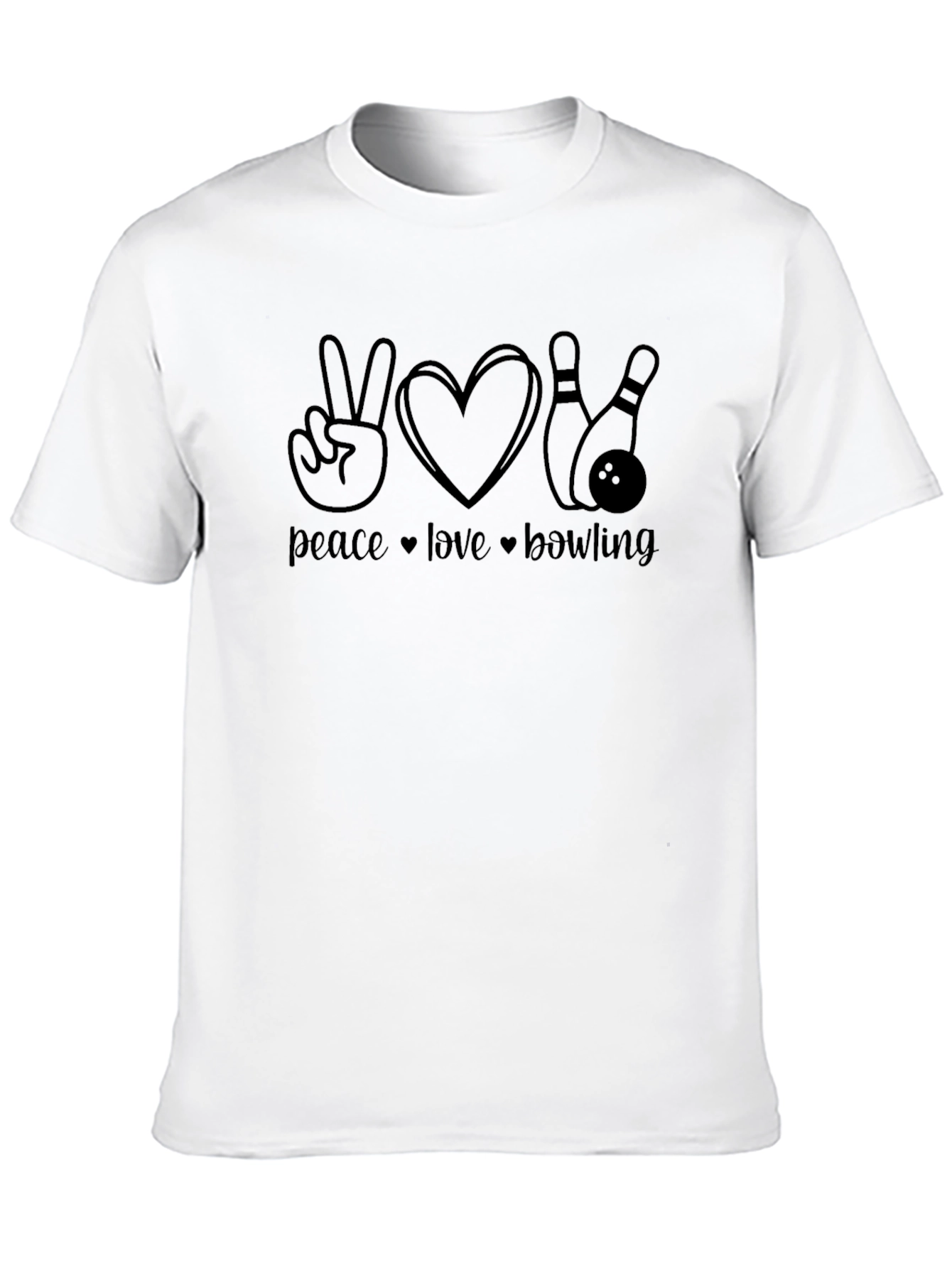 Peace Love Bowling Graphic Tee - Black Cotton T-Shirt