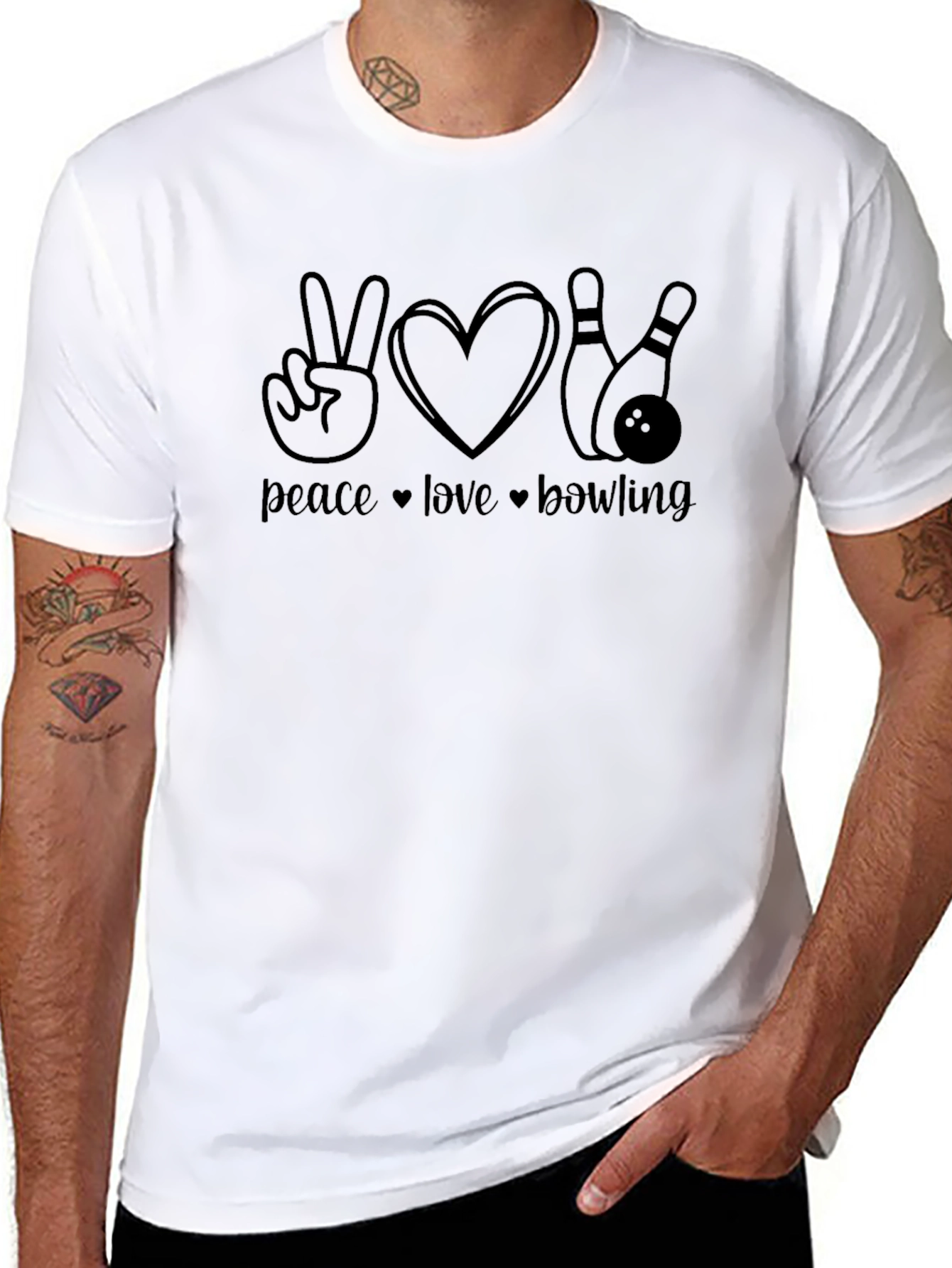Peace Love Bowling Graphic Tee - Black Cotton T-Shirt