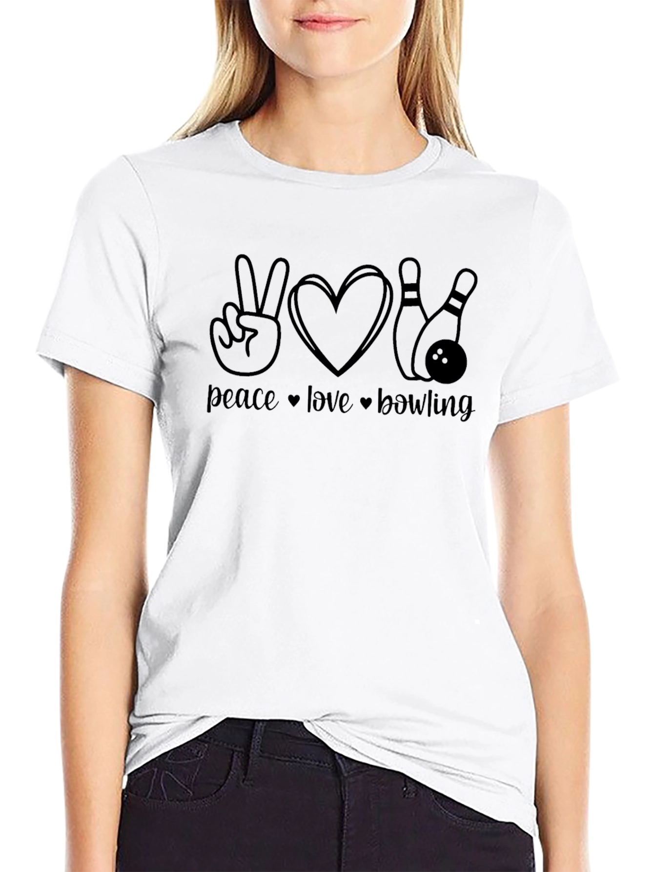 Peace Love Bowling Graphic Tee - Black Cotton T-Shirt