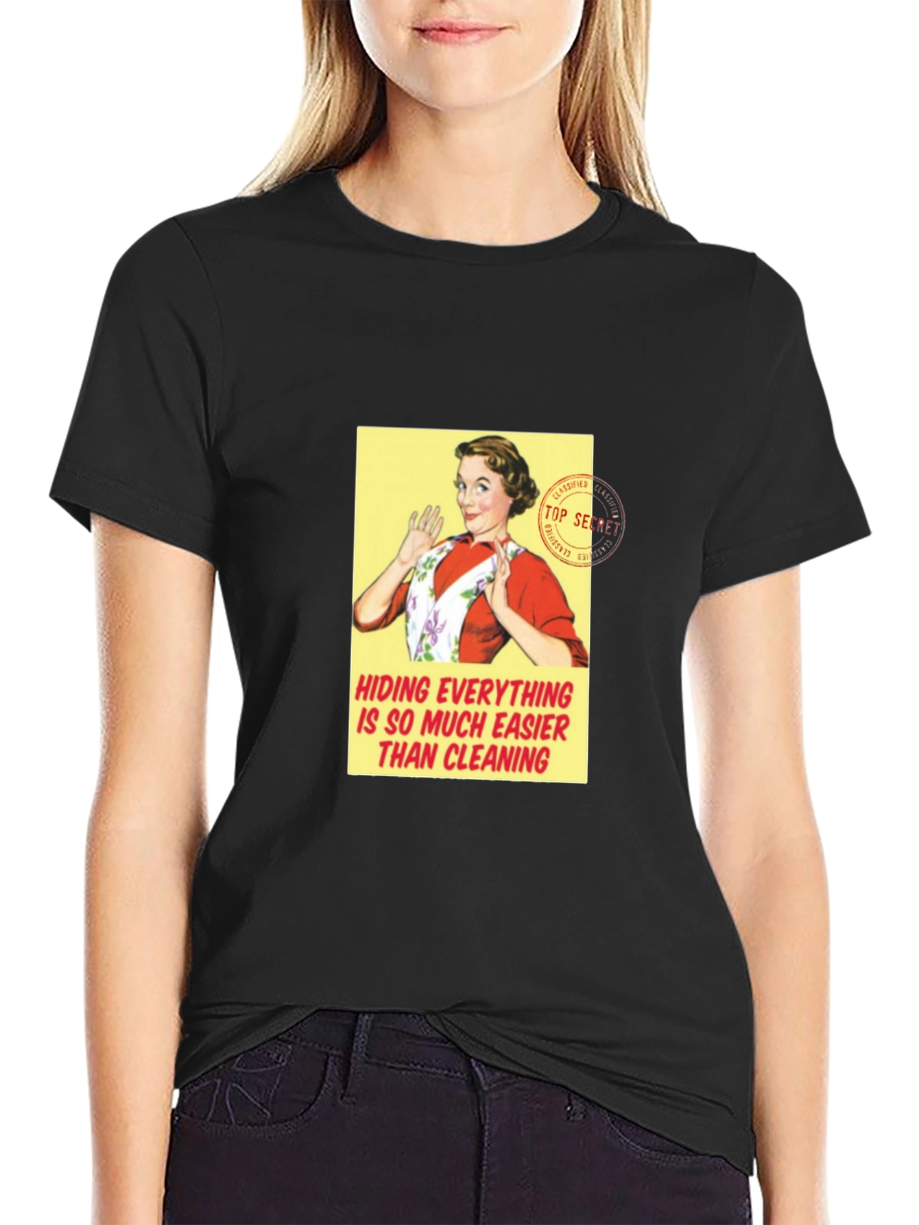 Retro Housewife T-Shirt - Hiding Easier Than Cleaning