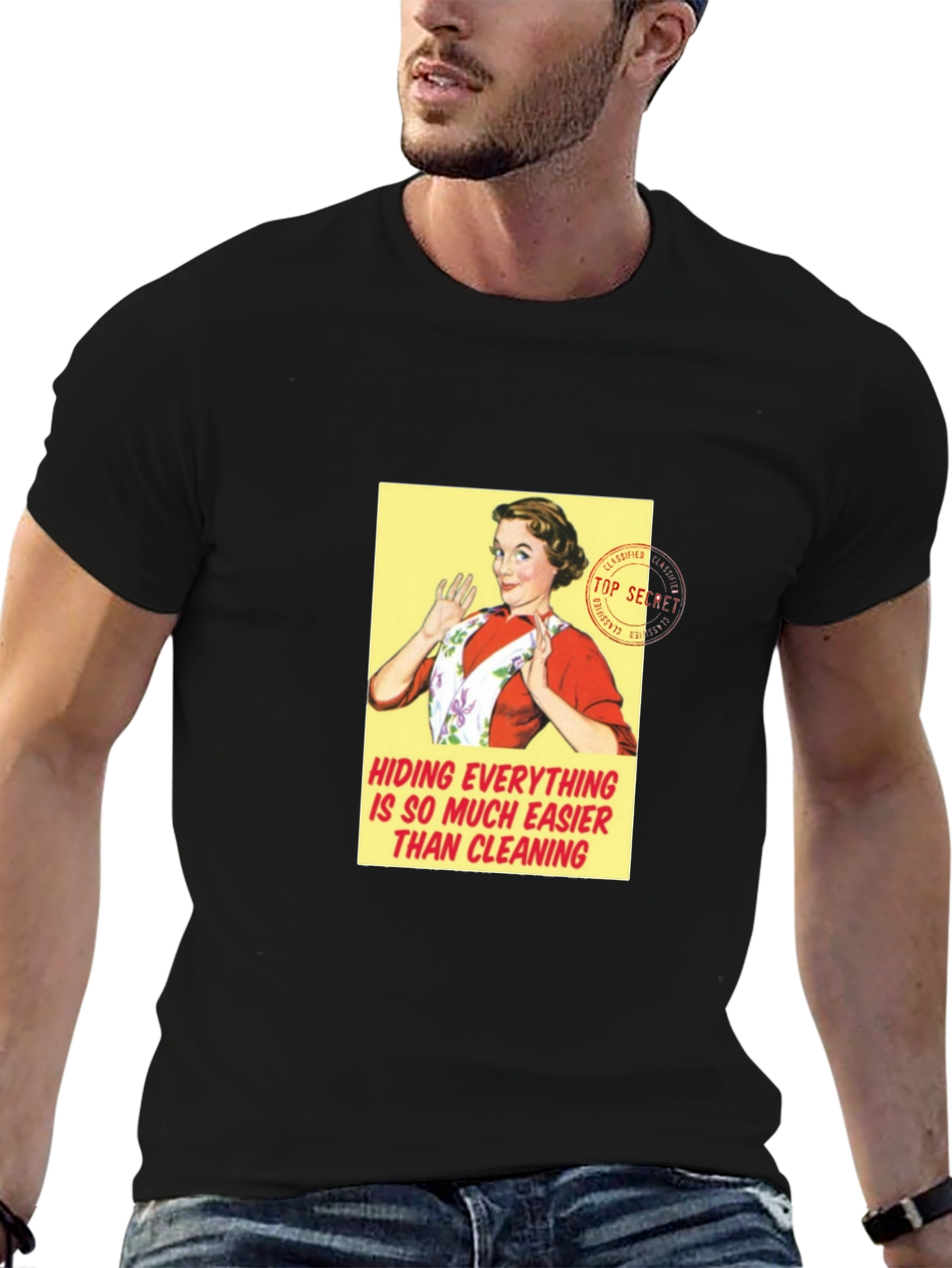 Retro Housewife T-Shirt - Hiding Easier Than Cleaning