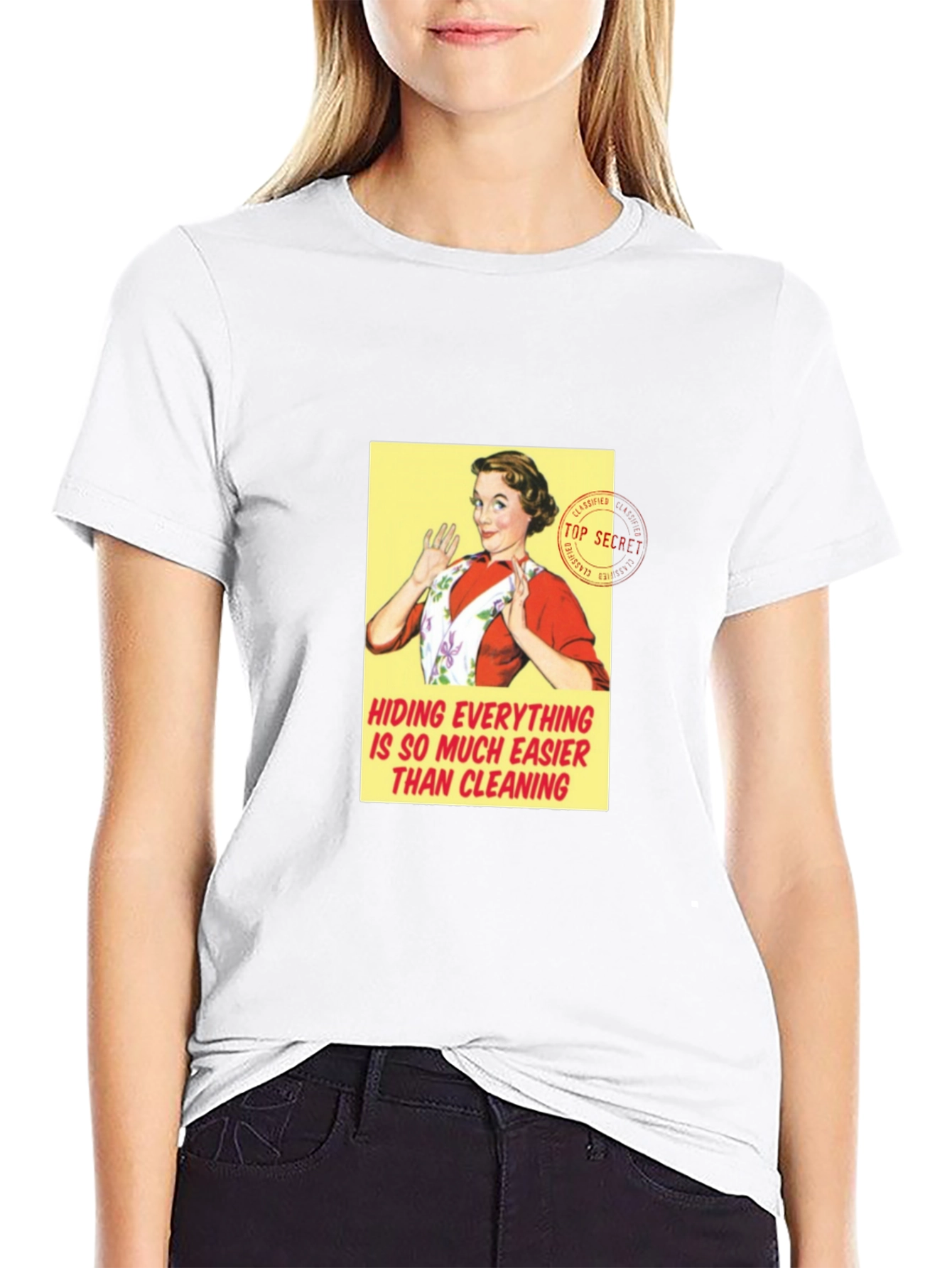 Retro Housewife T-Shirt - Hiding Easier Than Cleaning