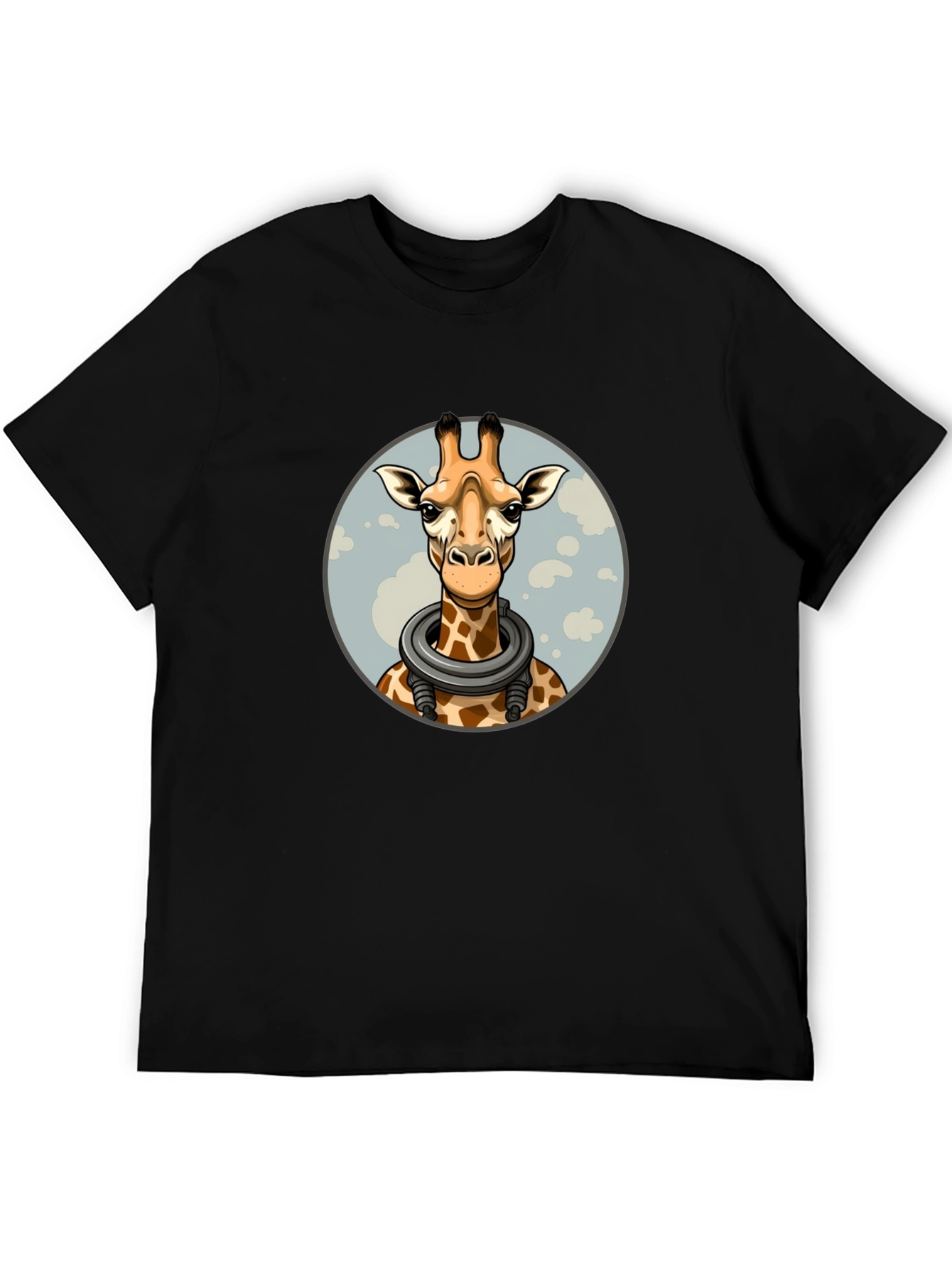 Giraffe Astronaut Graphic Tee - Black Cotton T-Shirt