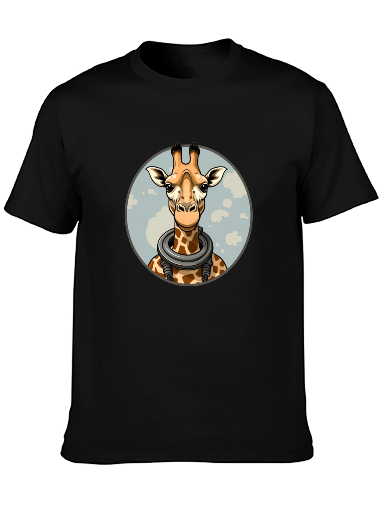 Giraffe Astronaut Graphic Tee - Black Cotton T-Shirt