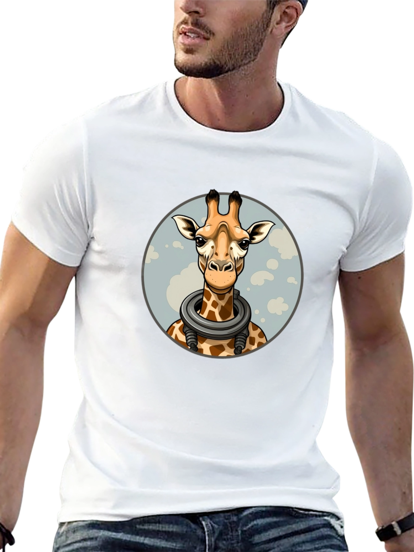 Giraffe Astronaut Graphic Tee - Black Cotton T-Shirt