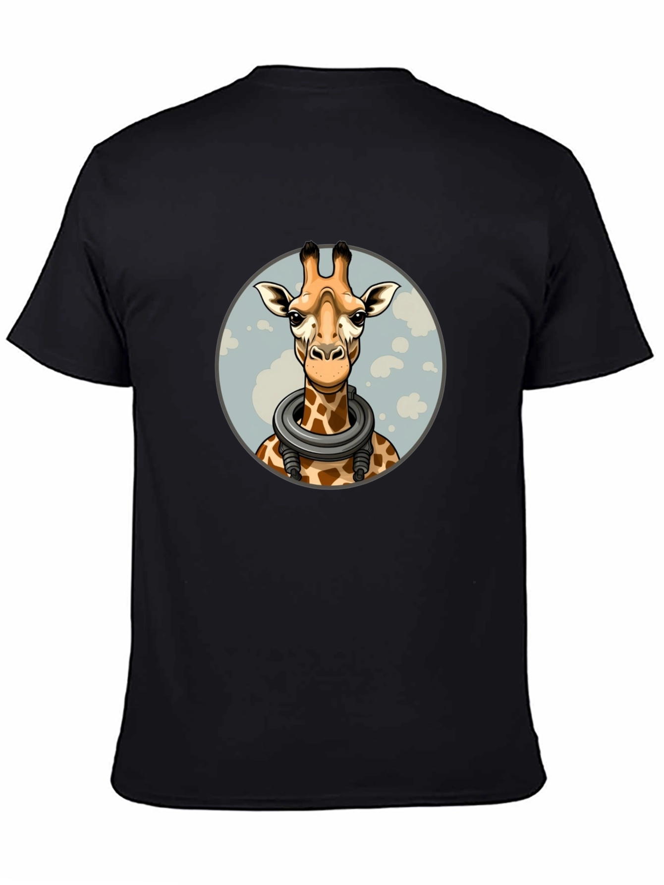Giraffe Astronaut Graphic Tee - Black Cotton T-Shirt