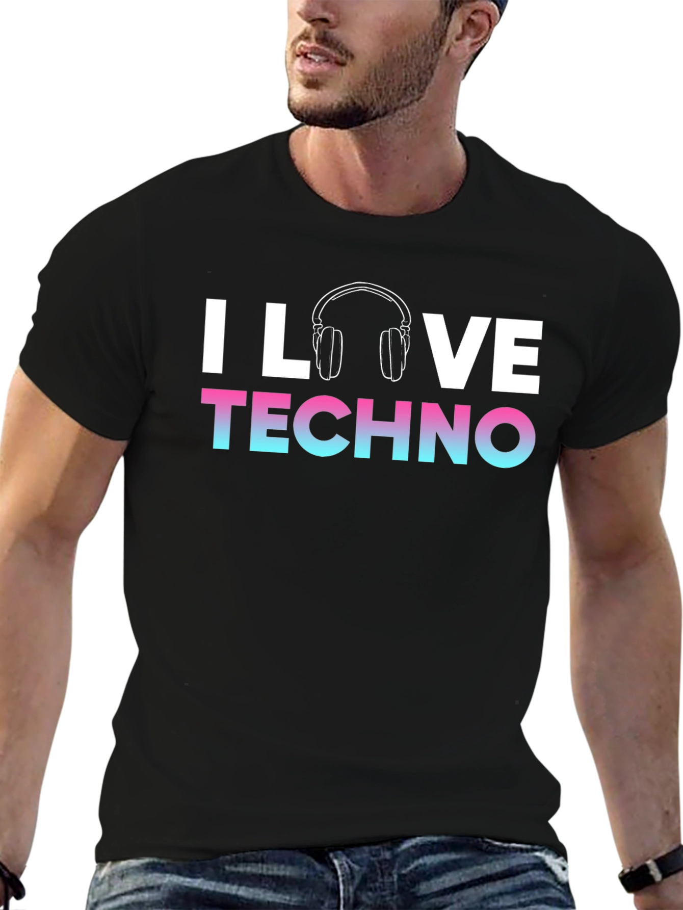 I Love Techno Graphic T-Shirt Music DJ Rave