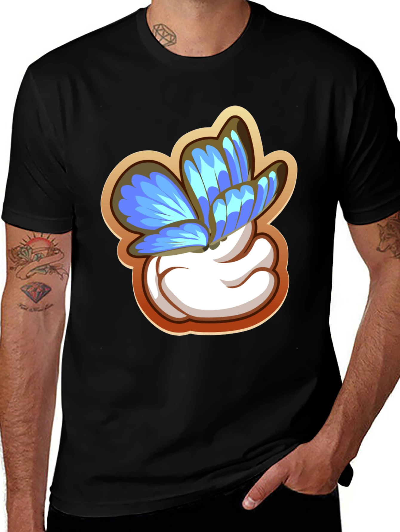 Butterfly Cartoon Graphic Black T-Shirt