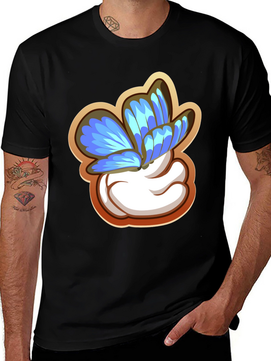 Butterfly Cartoon Graphic Black T-Shirt