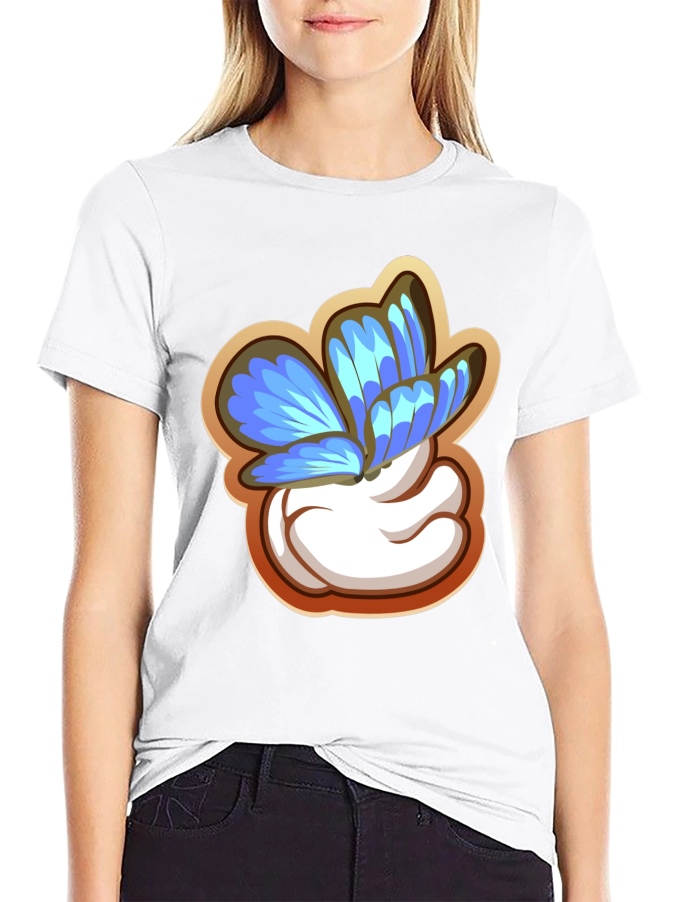Butterfly Cartoon Graphic Black T-Shirt