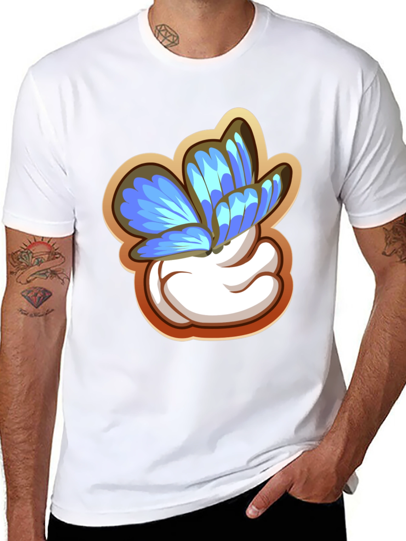 Butterfly Cartoon Graphic Black T-Shirt