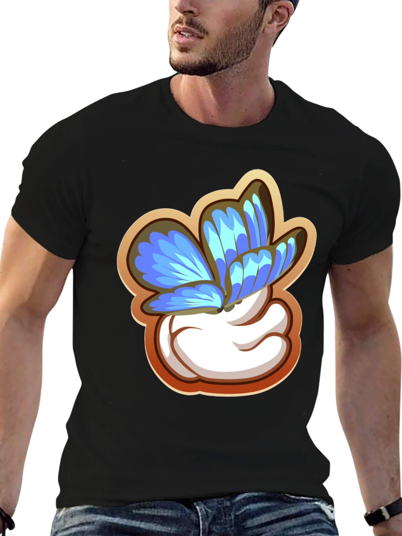 Butterfly Cartoon Graphic Black T-Shirt