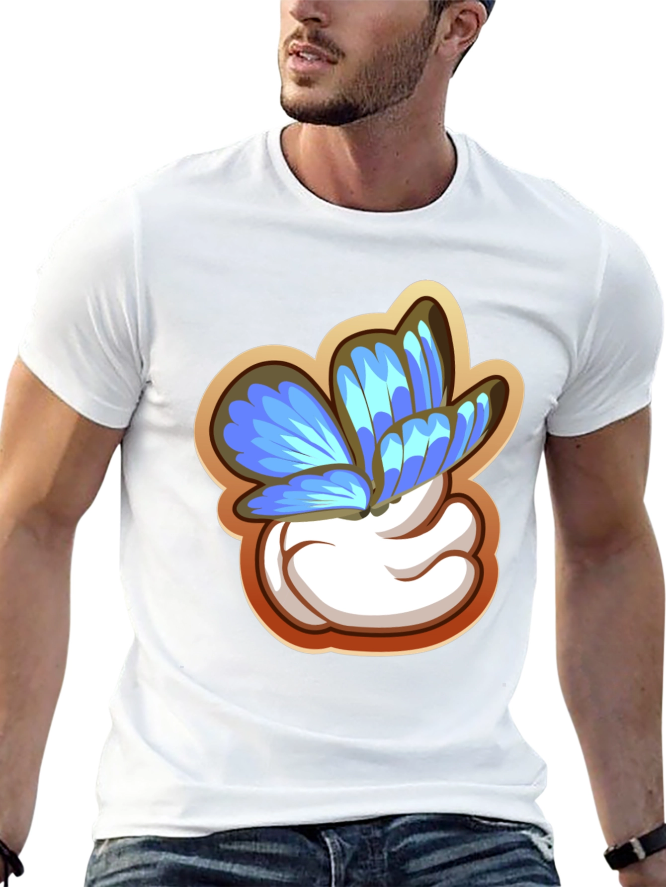 Butterfly Cartoon Graphic Black T-Shirt