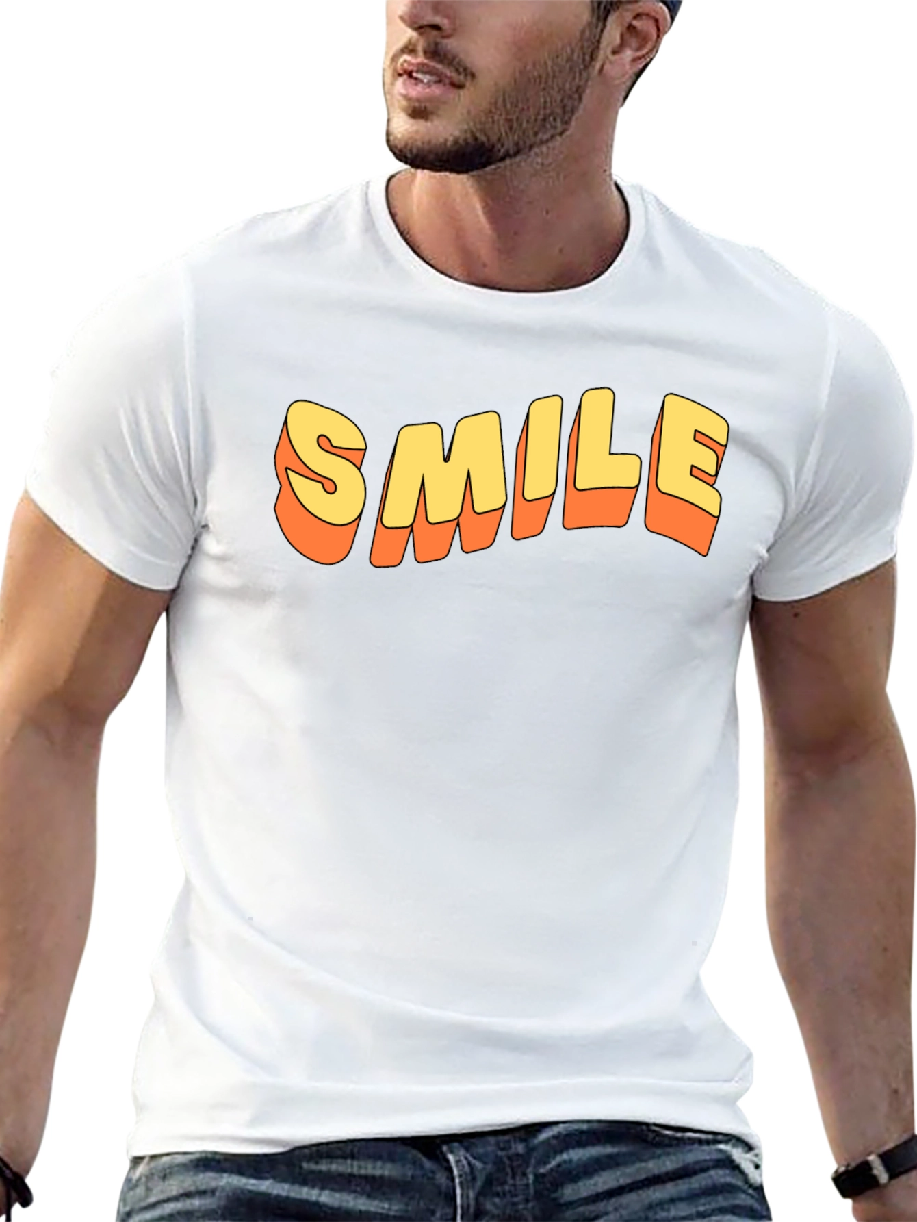 Retro SMILE Graphic Tee - Black Cotton Blend