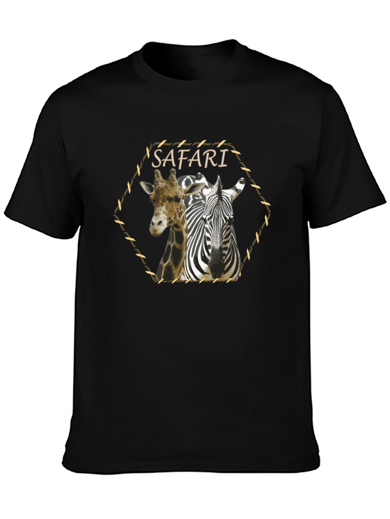 Safari Giraffe Zebra Graphic Print Black T-Shirt