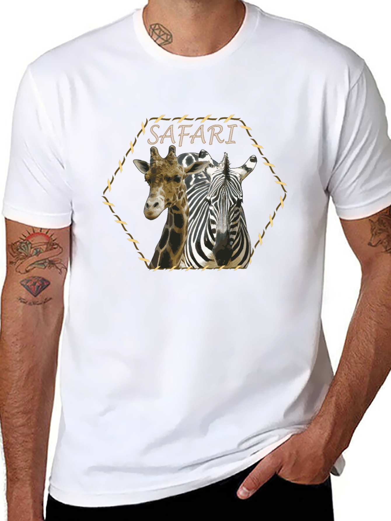 Safari Giraffe Zebra Graphic Print Black T-Shirt