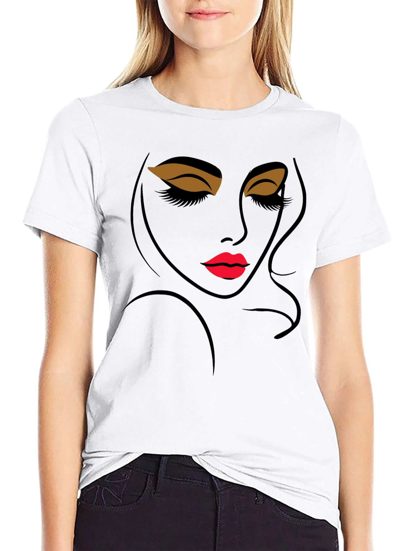 Modern Artistic Womans Face Black Graphic Tee