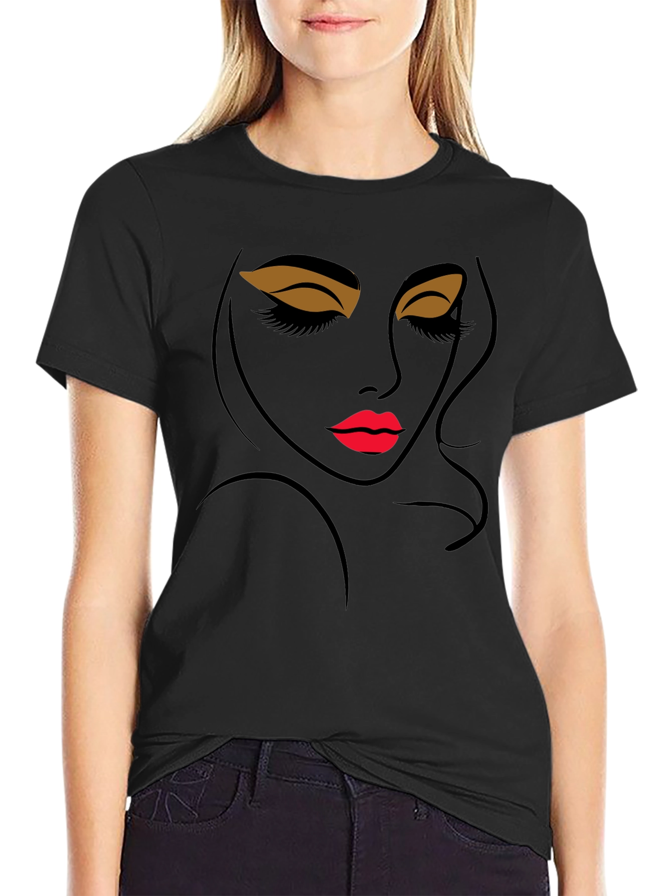 Modern Artistic Womans Face Black Graphic Tee