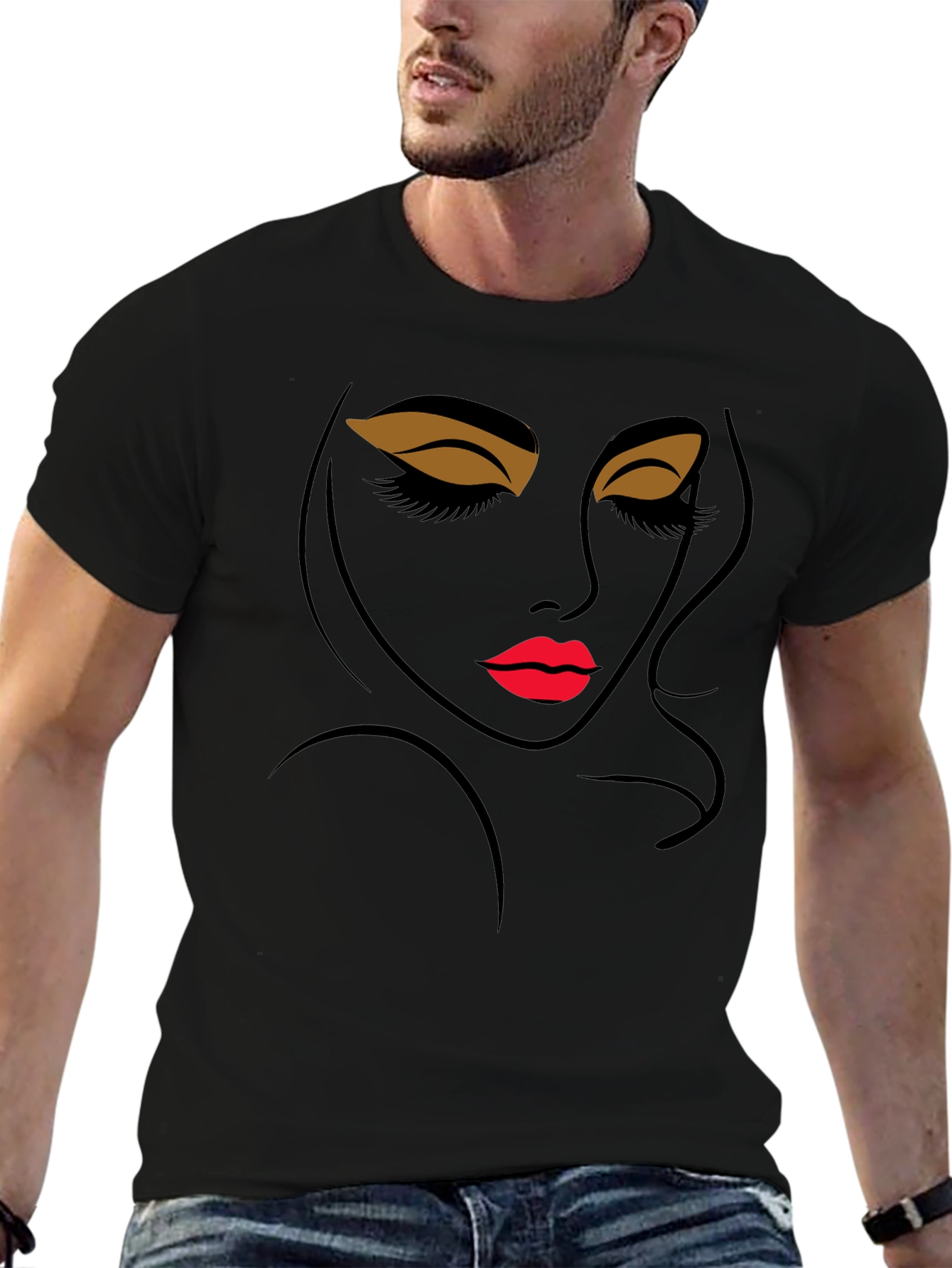 Modern Artistic Womans Face Black Graphic Tee