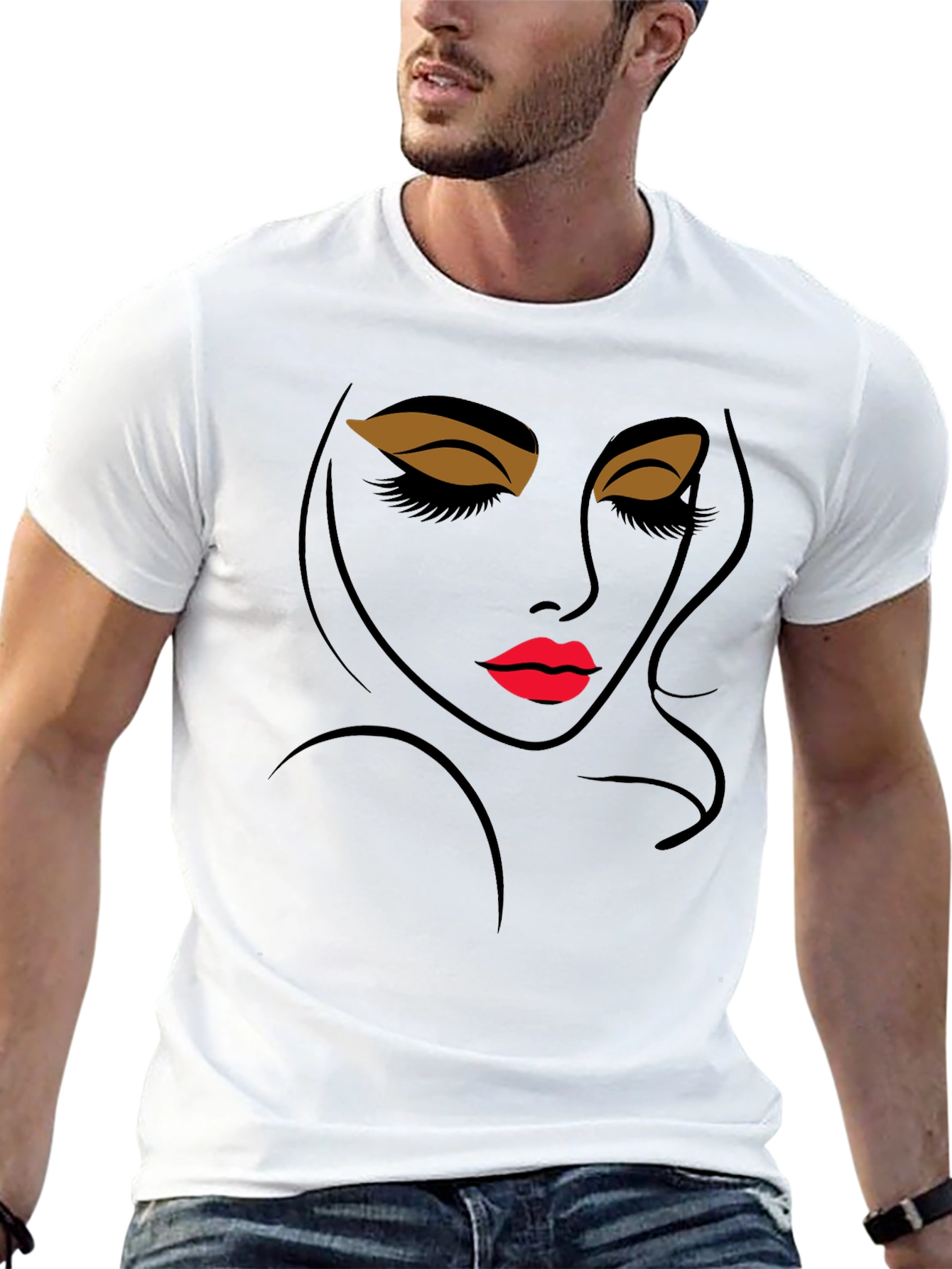 Modern Artistic Womans Face Black Graphic Tee