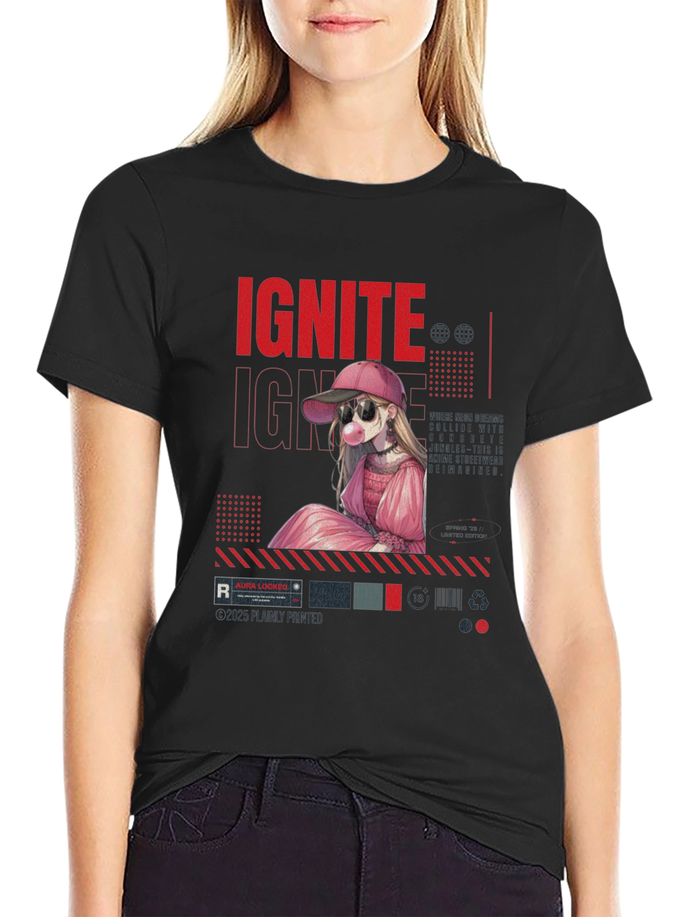 Ignite Anime Girl Graphic Black T-Shirt