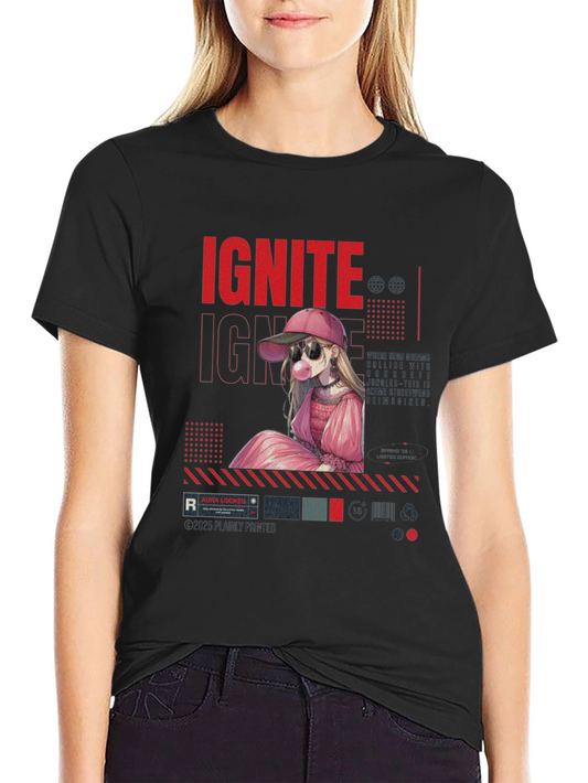 Ignite Anime Girl Graphic Black T-Shirt