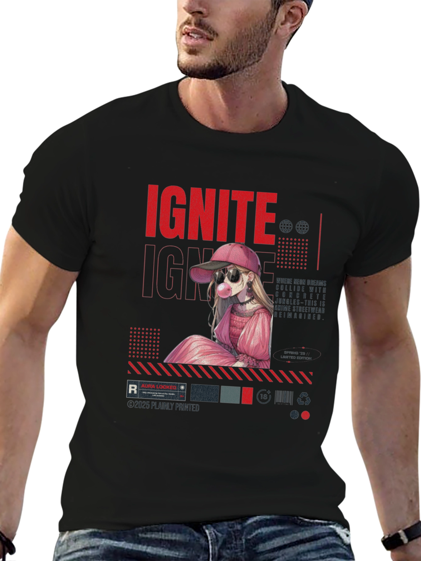 Ignite Anime Girl Graphic Black T-Shirt